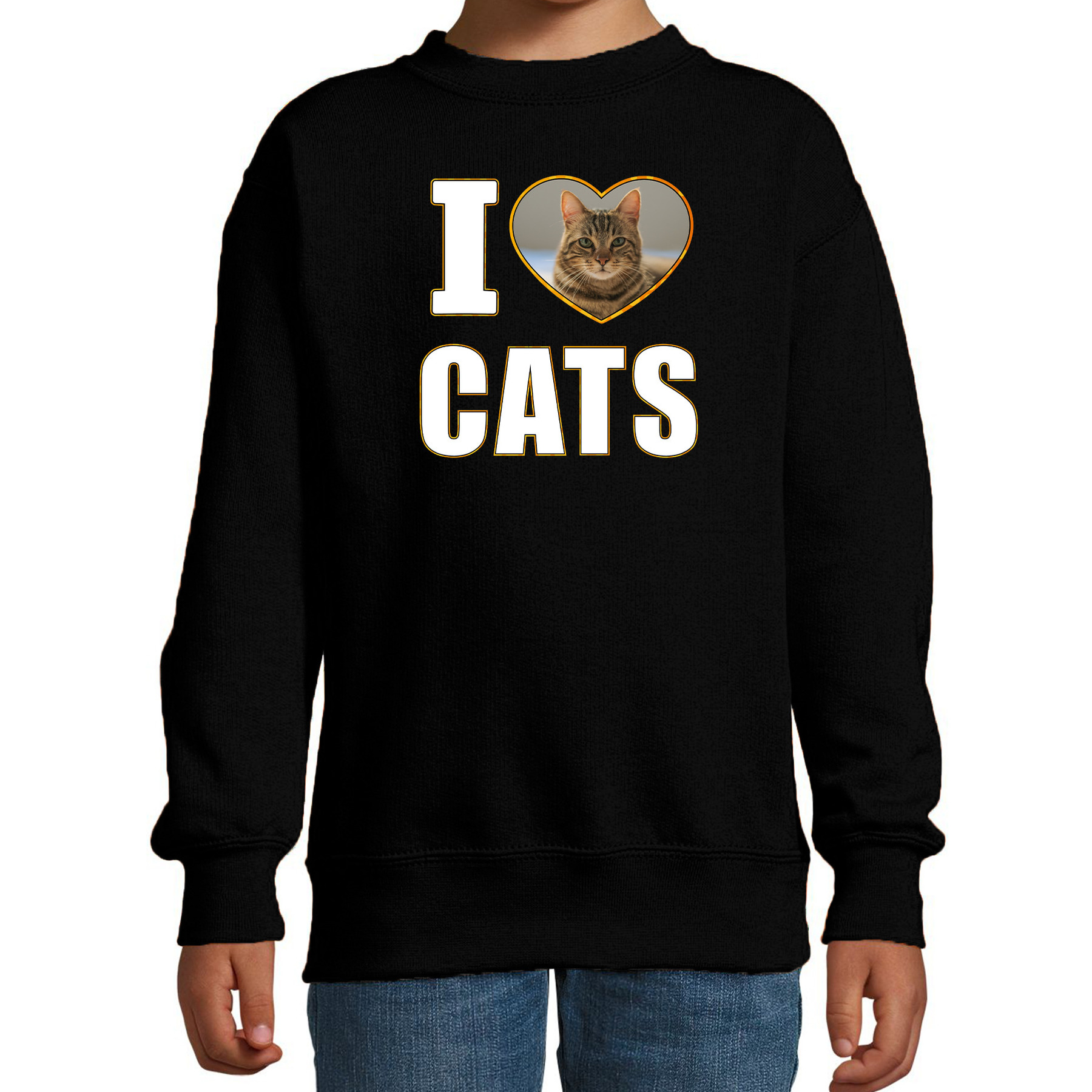 I love cats foto sweater zwart voor kinderen cadeau trui katten liefhebber