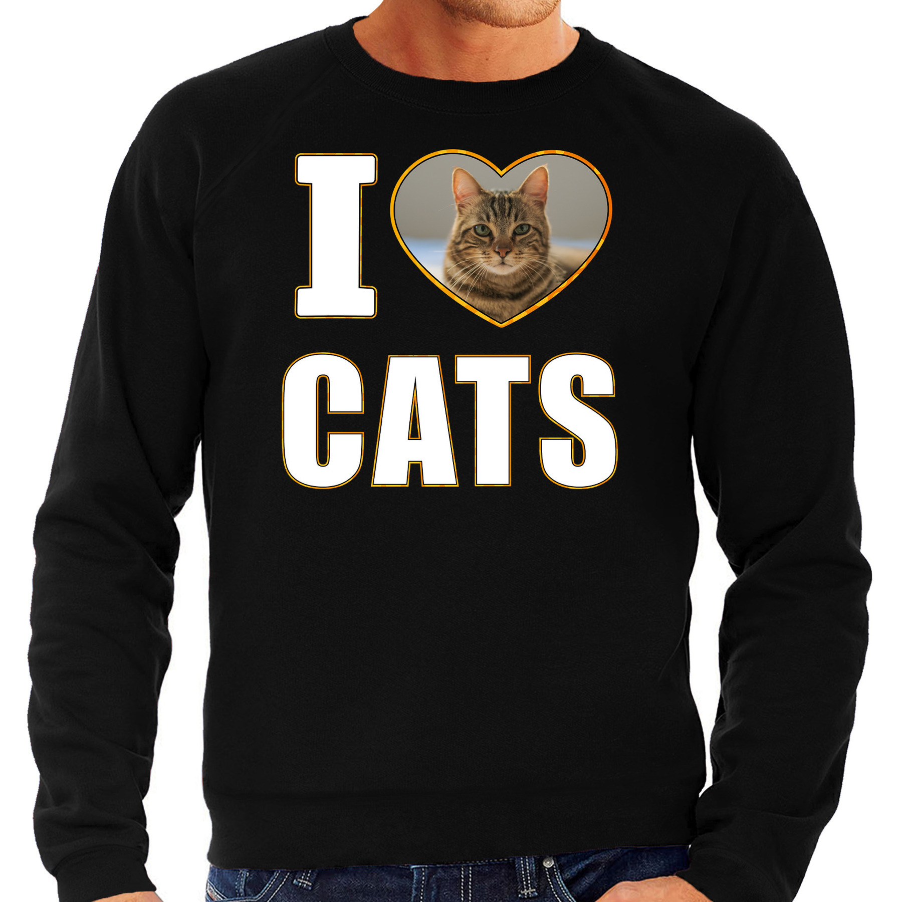 I love cats foto trui zwart voor heren cadeau sweater katten liefhebber