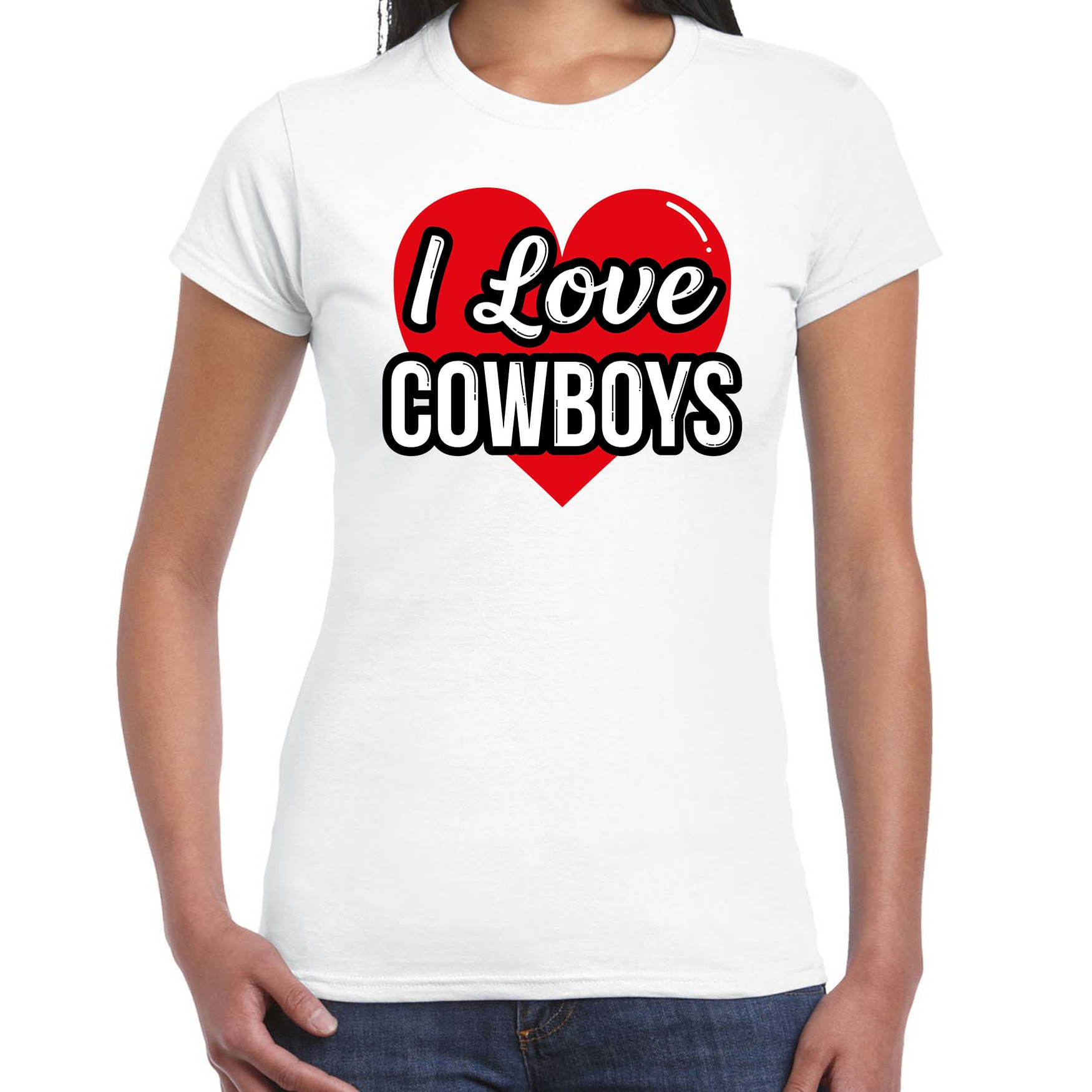 I love Cowboys verkleed t-shirt wit voor dames Outfit western verkleed feest