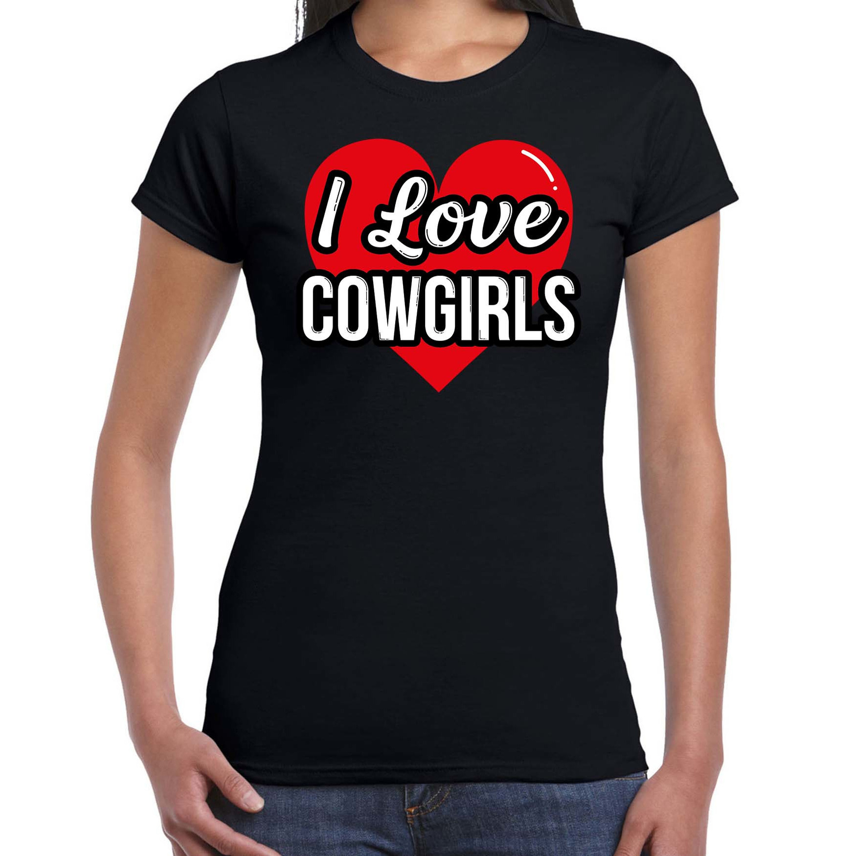 I love Cowgirls verkleed t-shirt zwart voor dames Outfit western verkleed feest