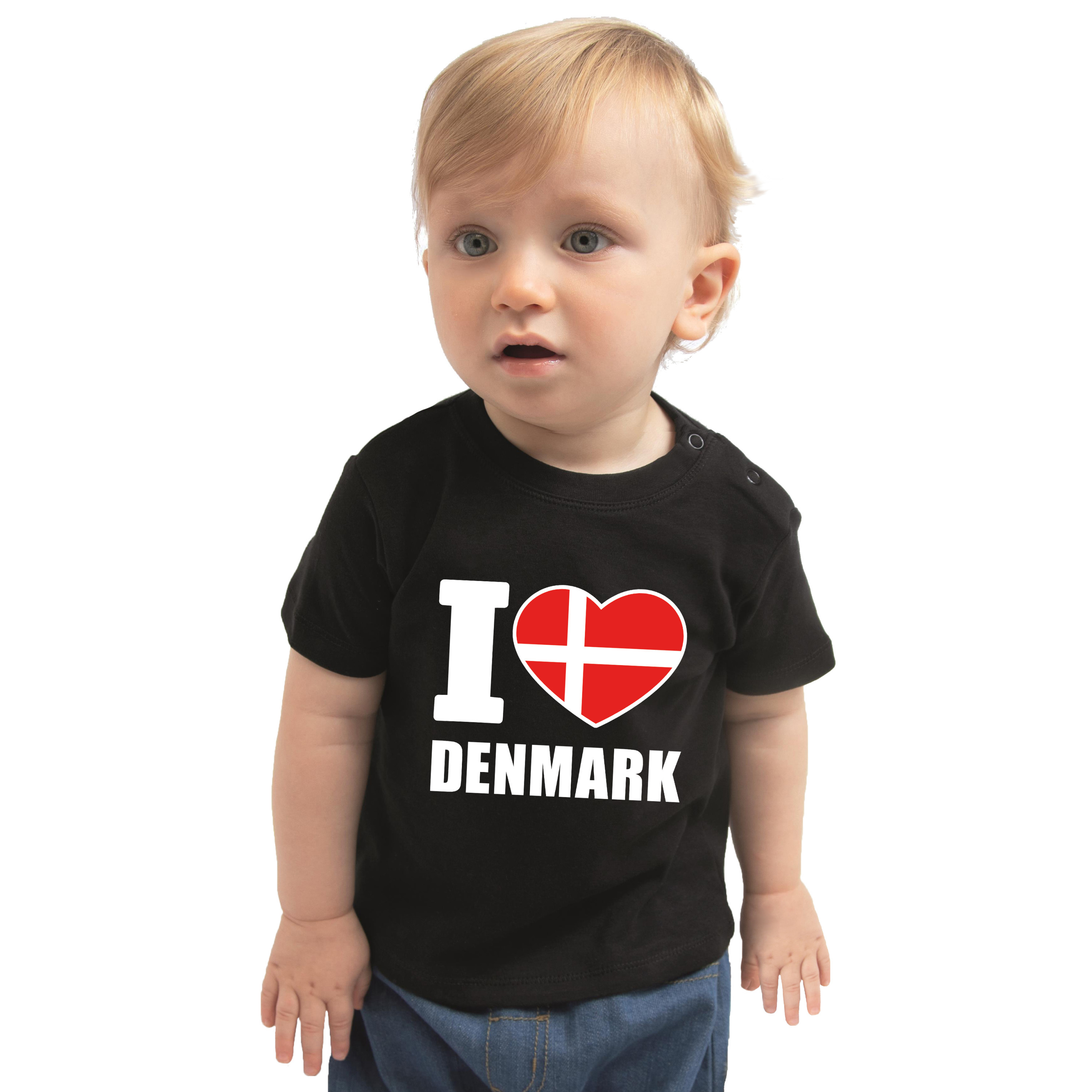 I love Denmark-Denemarken landen shirtje zwart voor babys
