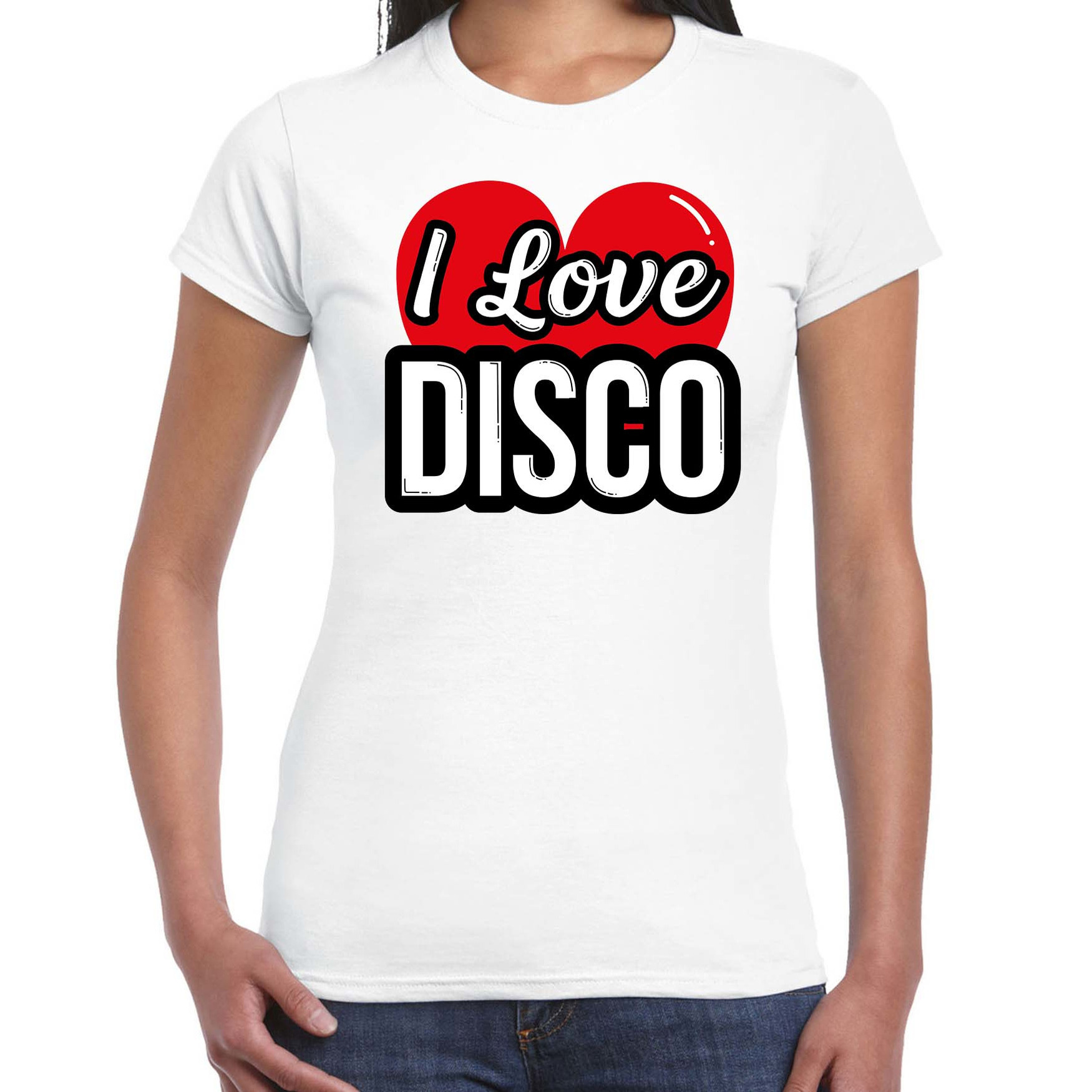 I love disco verkleed t-shirt wit voor dames Disco party verkleed outfit