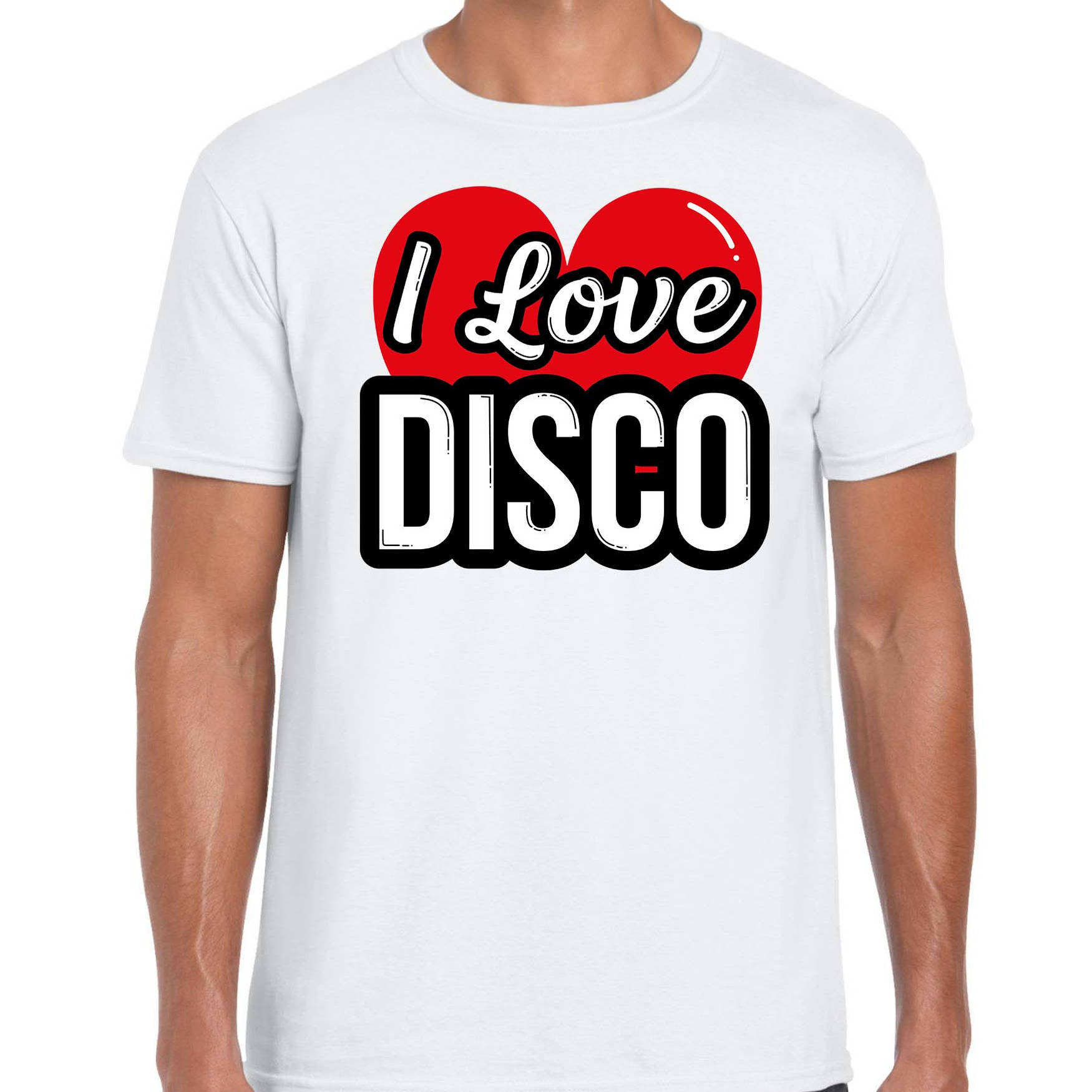 I love disco verkleed t-shirt wit voor heren Disco party verkleed outfit