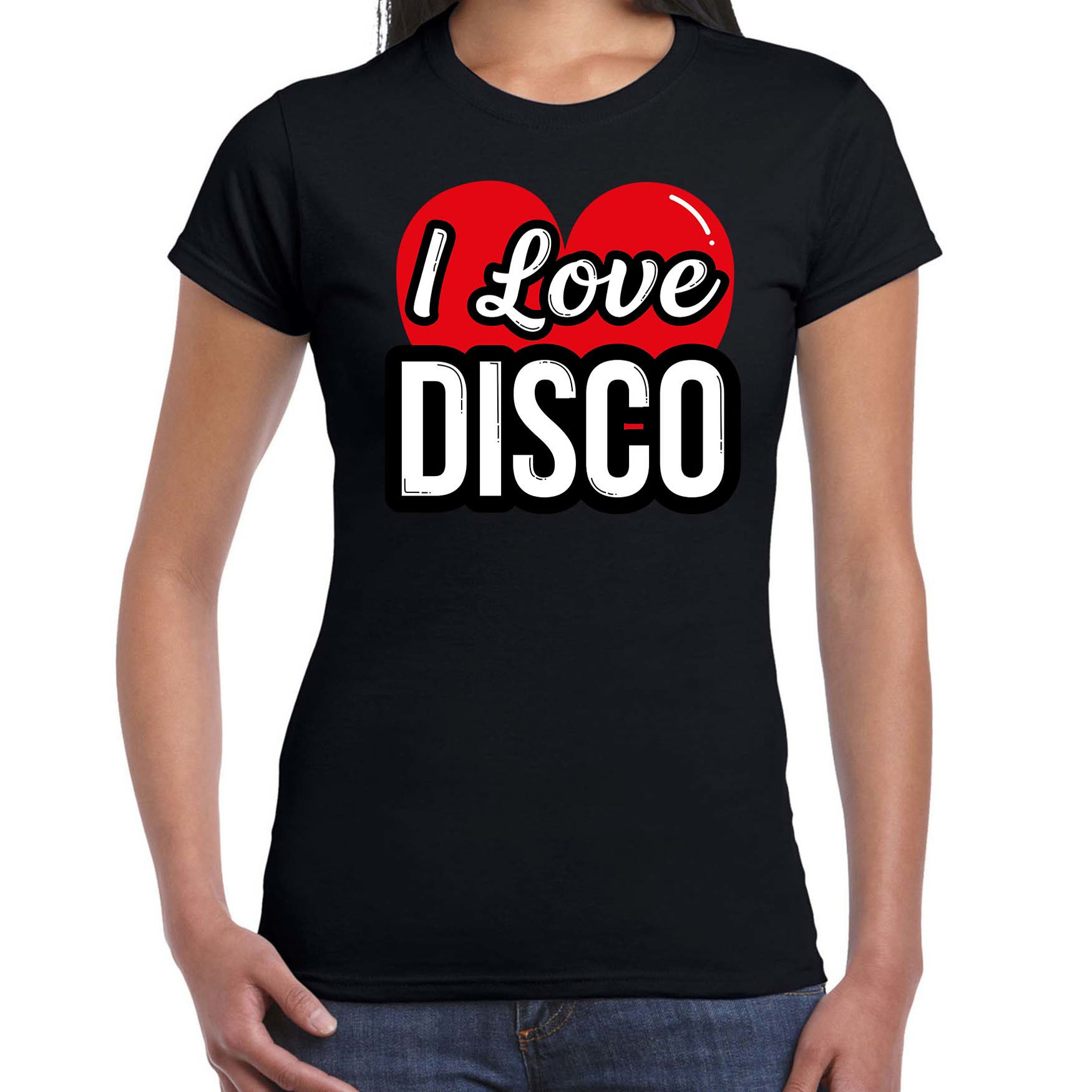 I love disco verkleed t-shirt zwart voor dames Disco party verkleed outfit