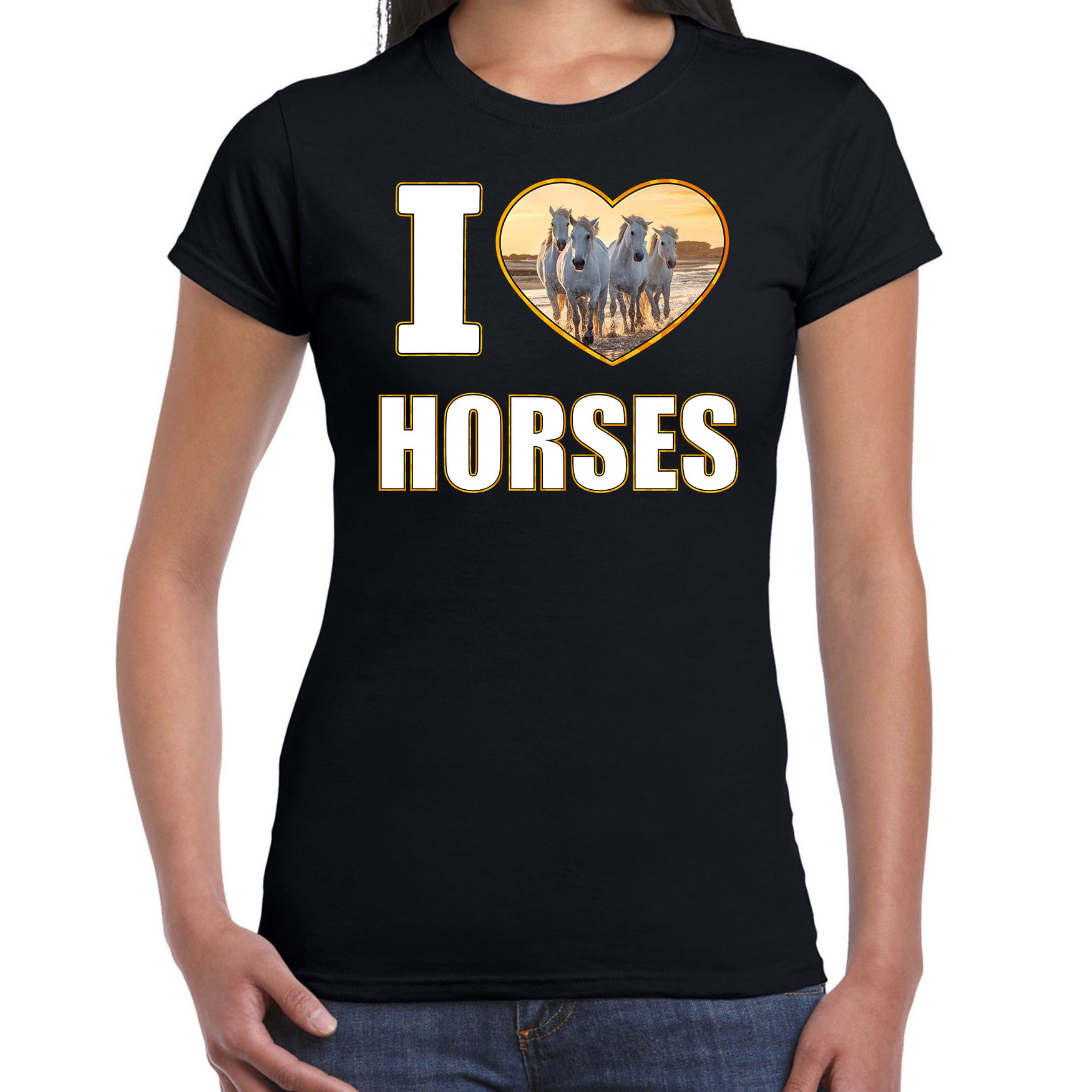 I love horses foto shirt zwart voor dames cadeau t-shirt paarden liefhebber