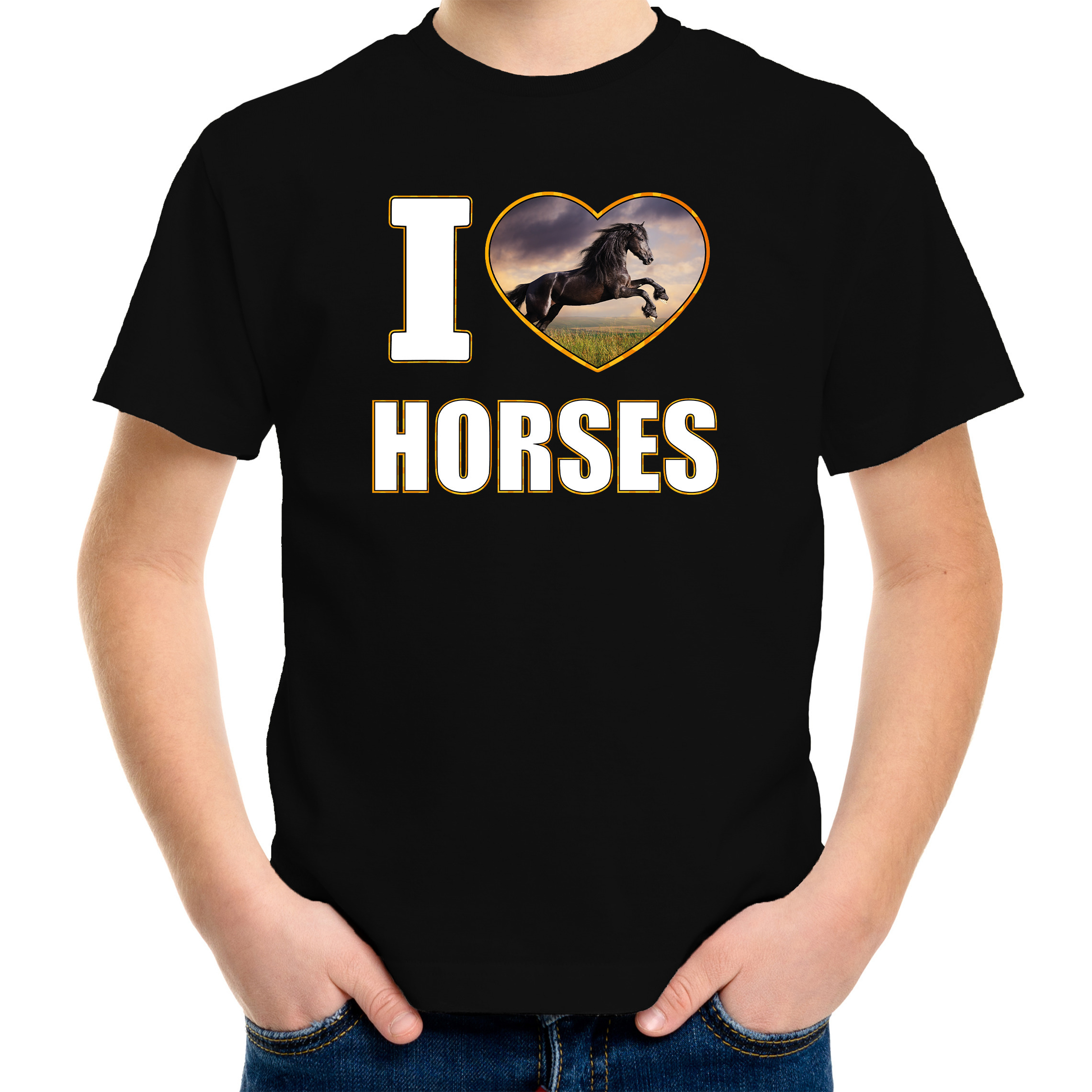 I love horses foto shirt zwart voor kinderen cadeau t-shirt paarden liefhebber
