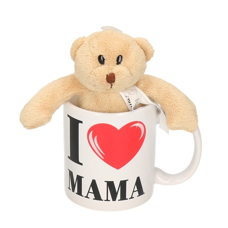 I love mama cadeau mok-beker met berenknuffel voor Moederdag
