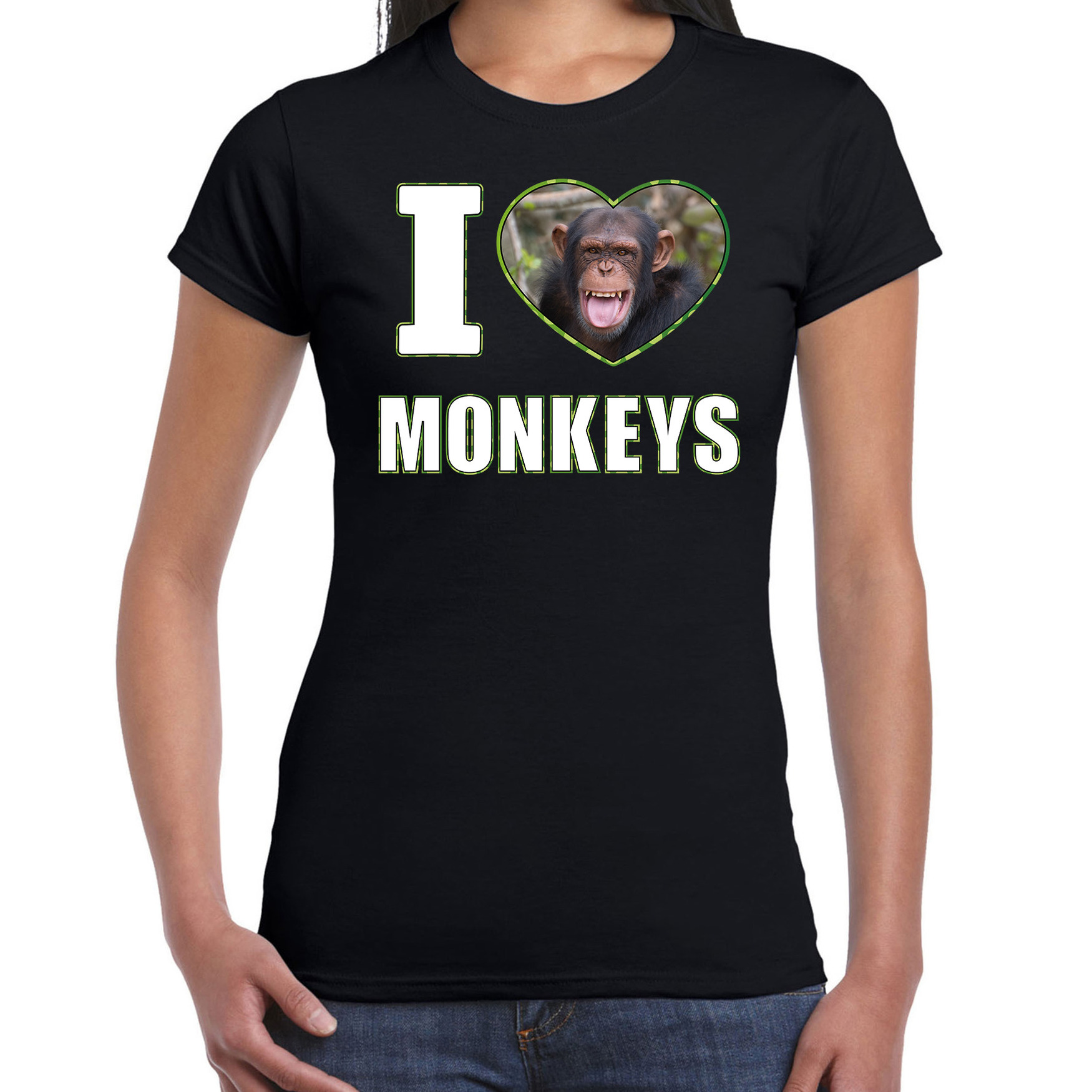 I love monkeys foto shirt zwart voor dames cadeau t-shirt apen liefhebber