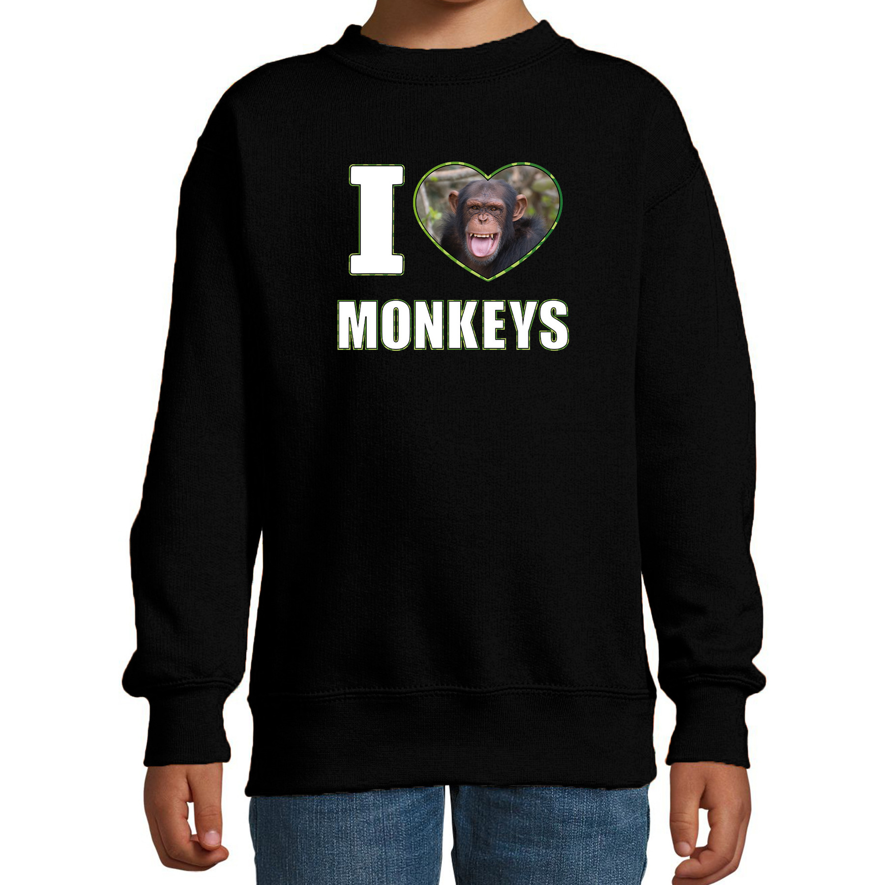 I love monkeys foto sweater zwart voor kinderen cadeau trui apen liefhebber