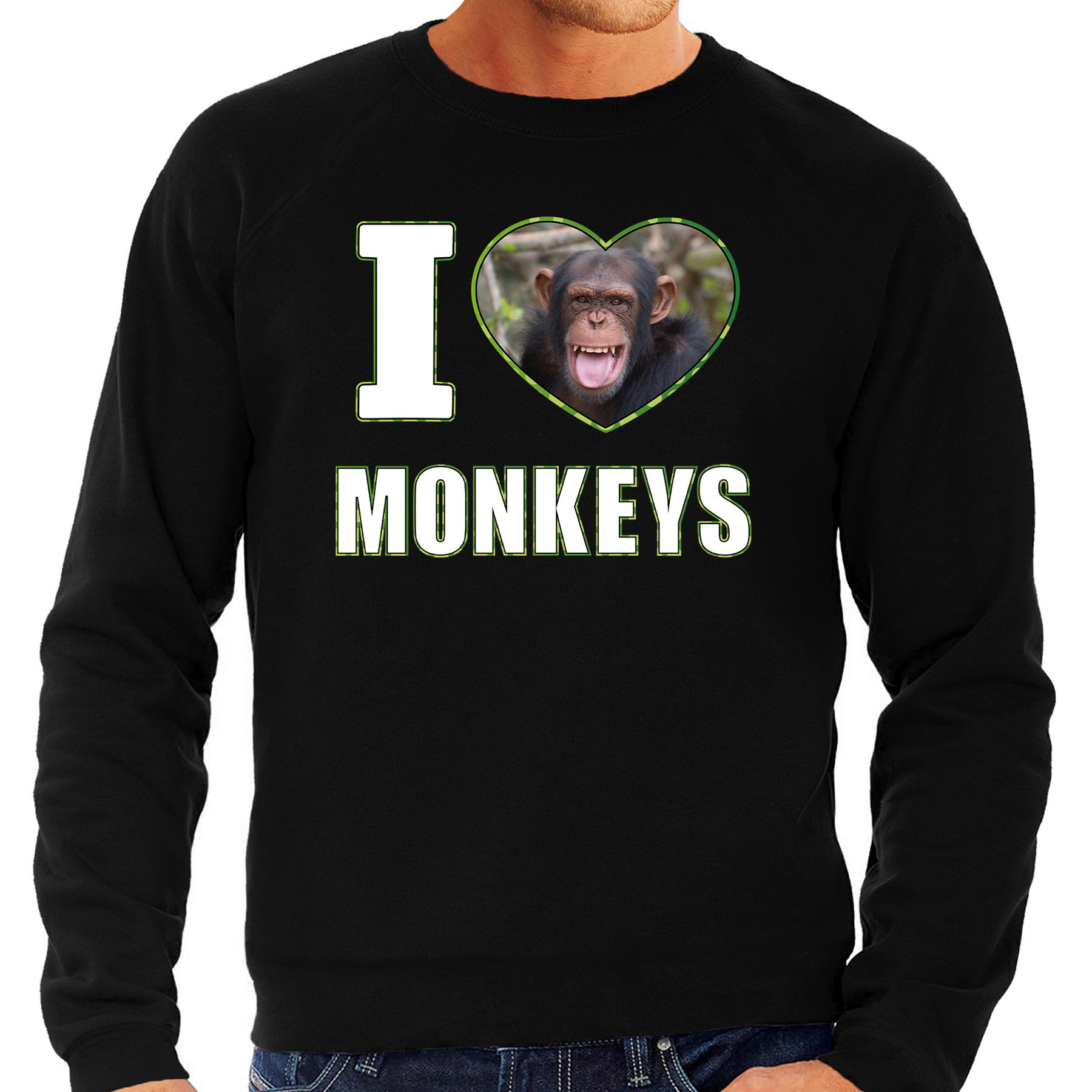 I love monkeys foto trui zwart voor heren cadeau sweater apen liefhebber