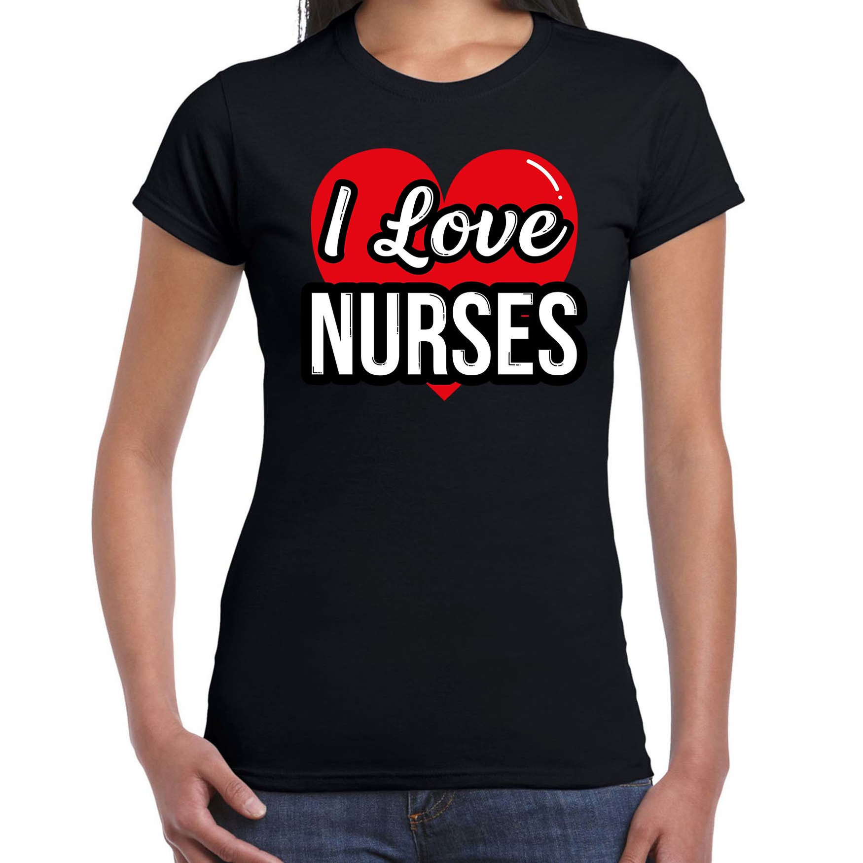 I love nurses-zusters verkleed t-shirt zwart voor dames Outfit verkleed feest
