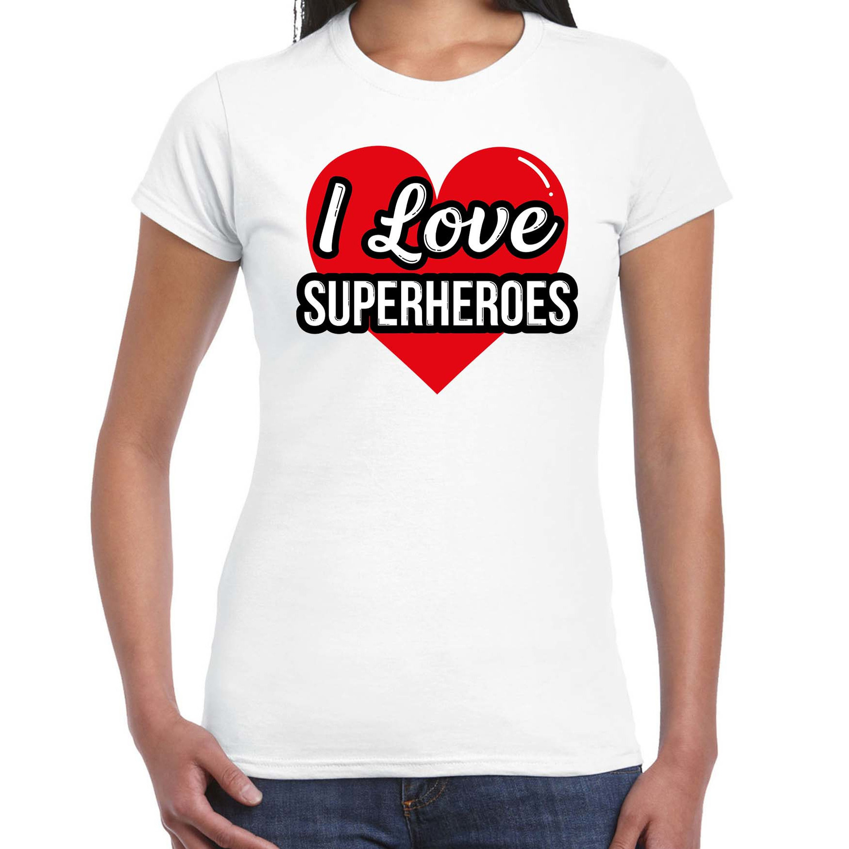 I love superheroes-superhelden verkleed t-shirt wit voor dames Outfit verkleed feest