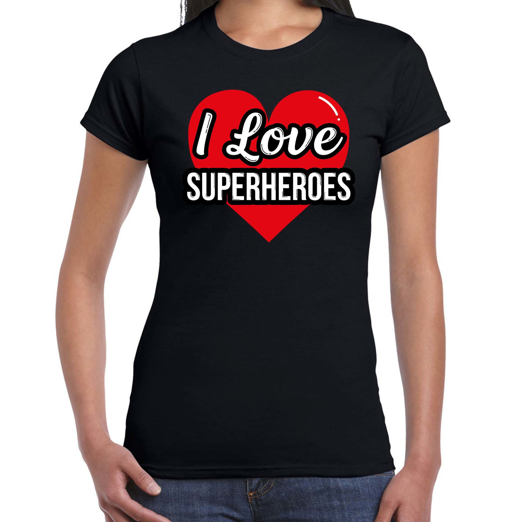 I love superheroes-superhelden verkleed t-shirt zwart voor dames Outfit verkleed feest