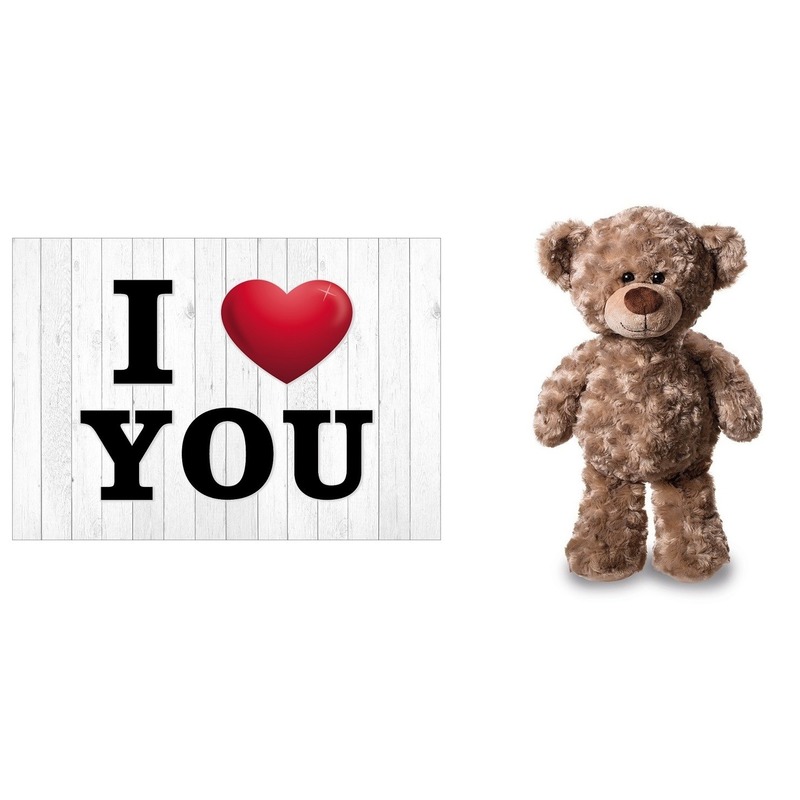I Love You wenskaart-ansichtkaart met bruine knuffelbeer