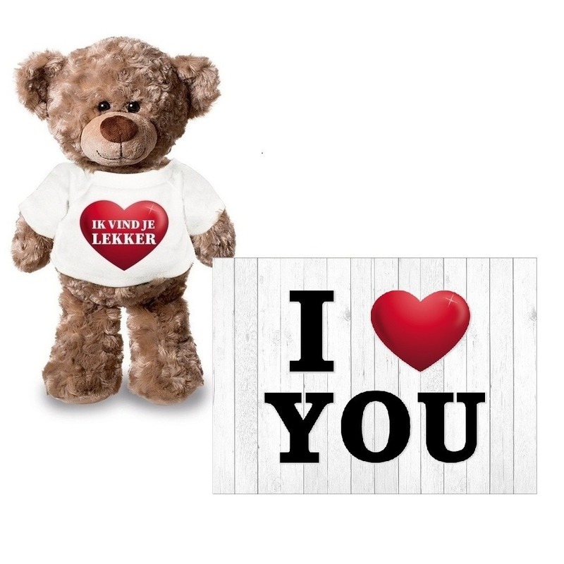 I Love You wenskaart-ansichtkaart-Valentijnskaart met ik vind je lekker teddybeer