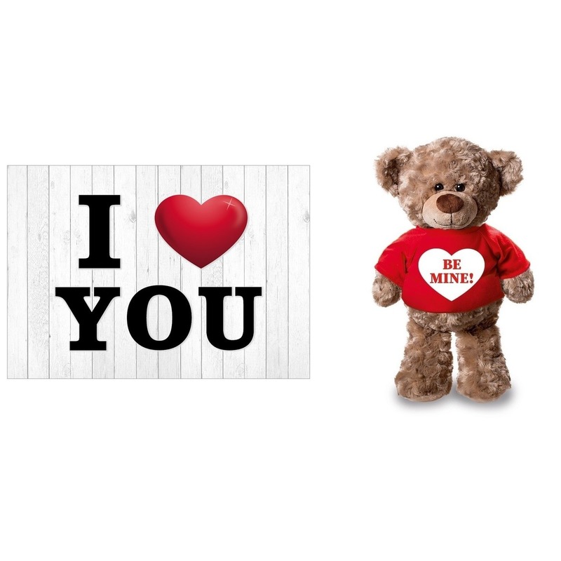 I Love You wenskaart-Valentijnskaart met be mine knuffelbeer