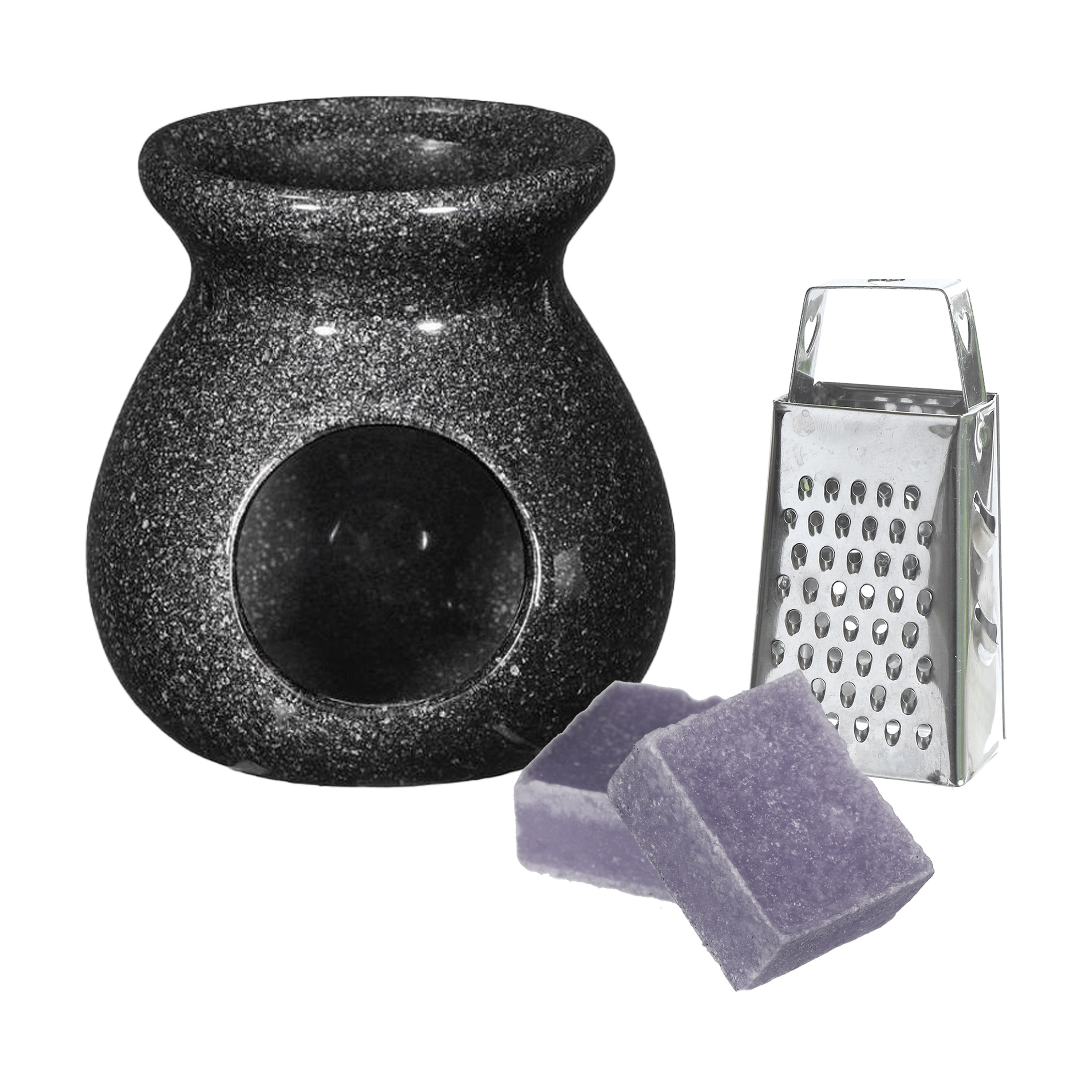 Ideas4seasons Amberblokjes-geurblokjes cadeauset lavendel inclusief geurbrander en mini rasp