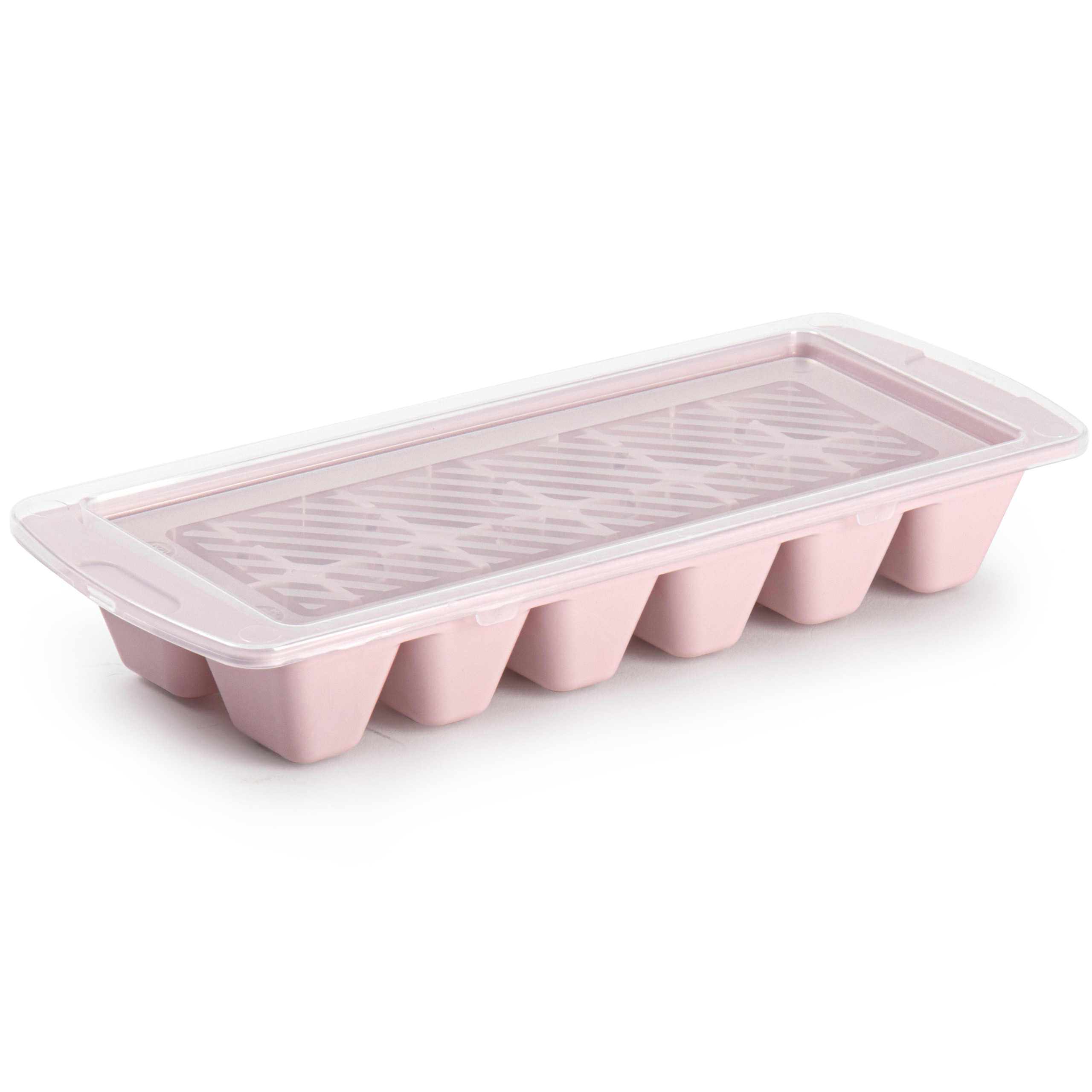 IJsblokjes-ijsklontjes maken kunststof bakje met afsluitdeksel roze 28 x 11 cm