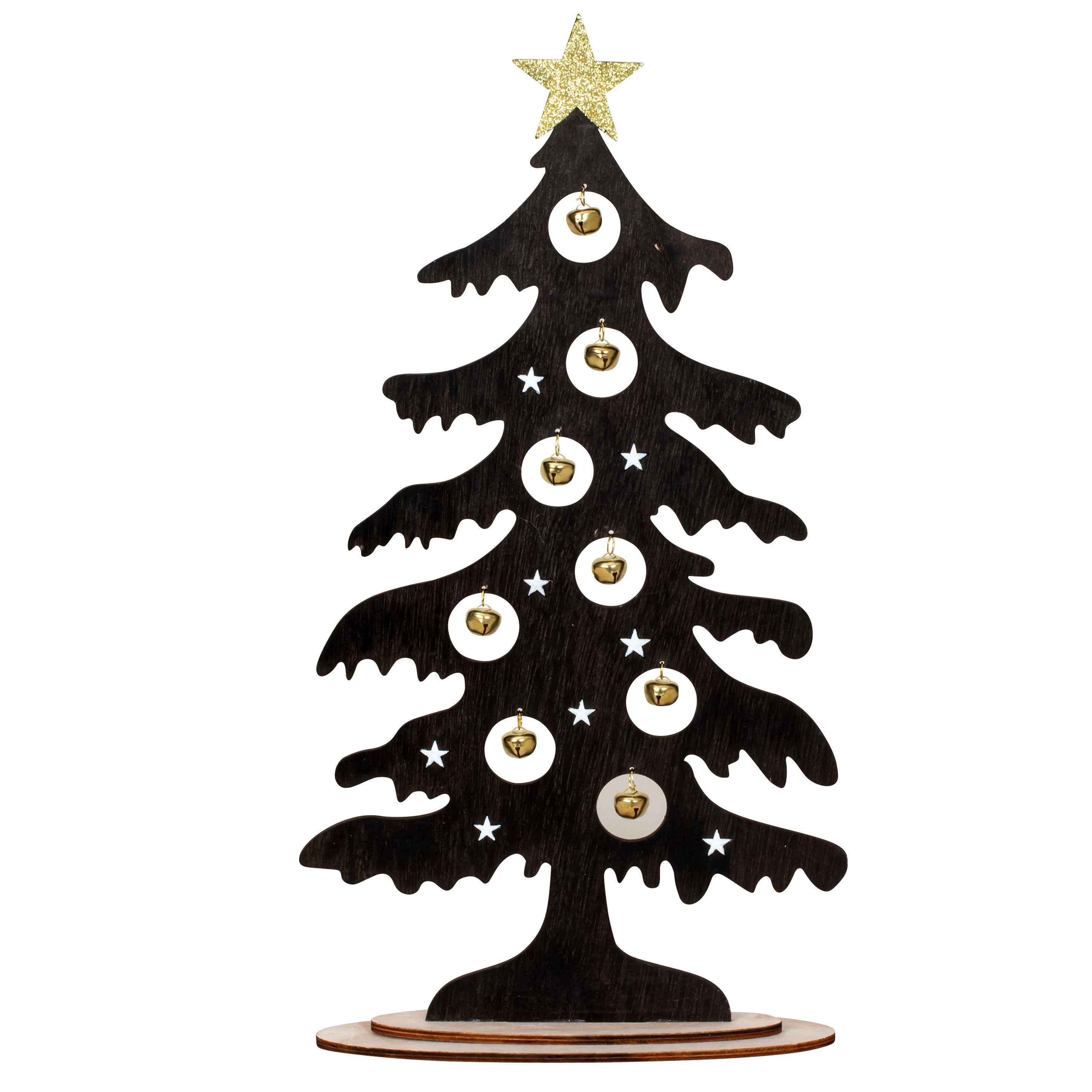 IKO Decoratie kerstboompje zwart hout met belletjes 44,5 cm