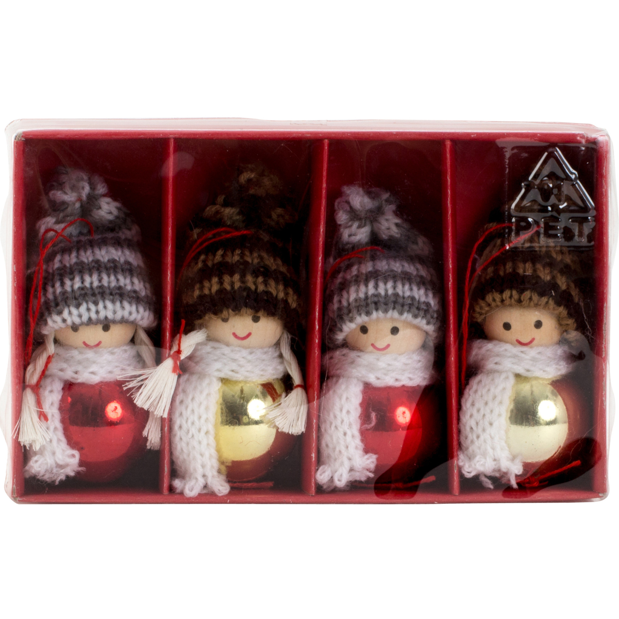 IKO kersthangers-kerstballen -poppetjes- gekleurd 4x hout