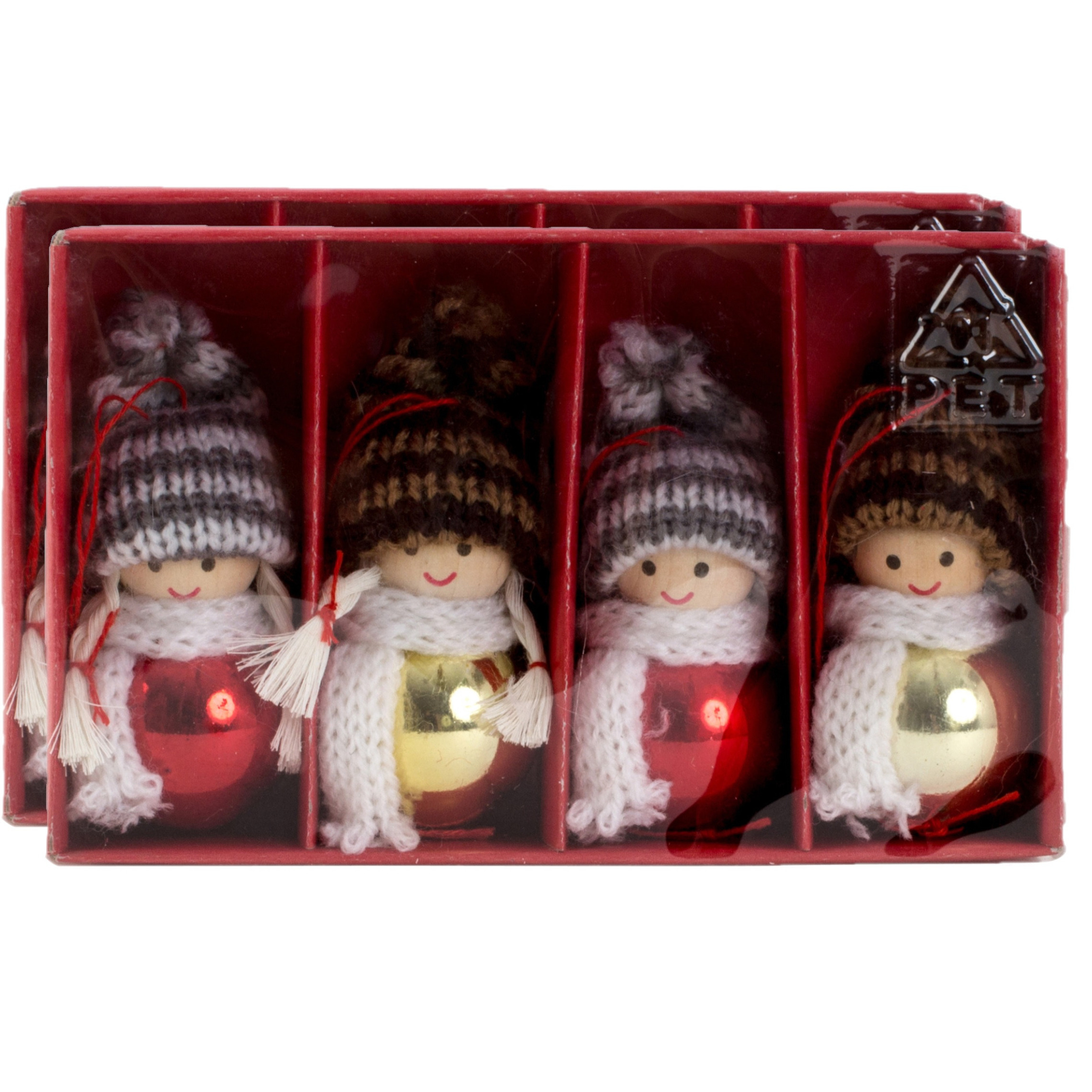 IKO kersthangers-kerstballen -poppetjes- gekleurd 8x hout