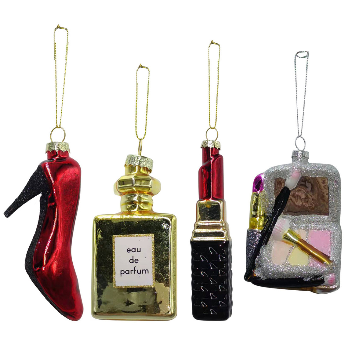 IKO kersthangers pump, parfum, lipstick, portemonnee 3x st glas
