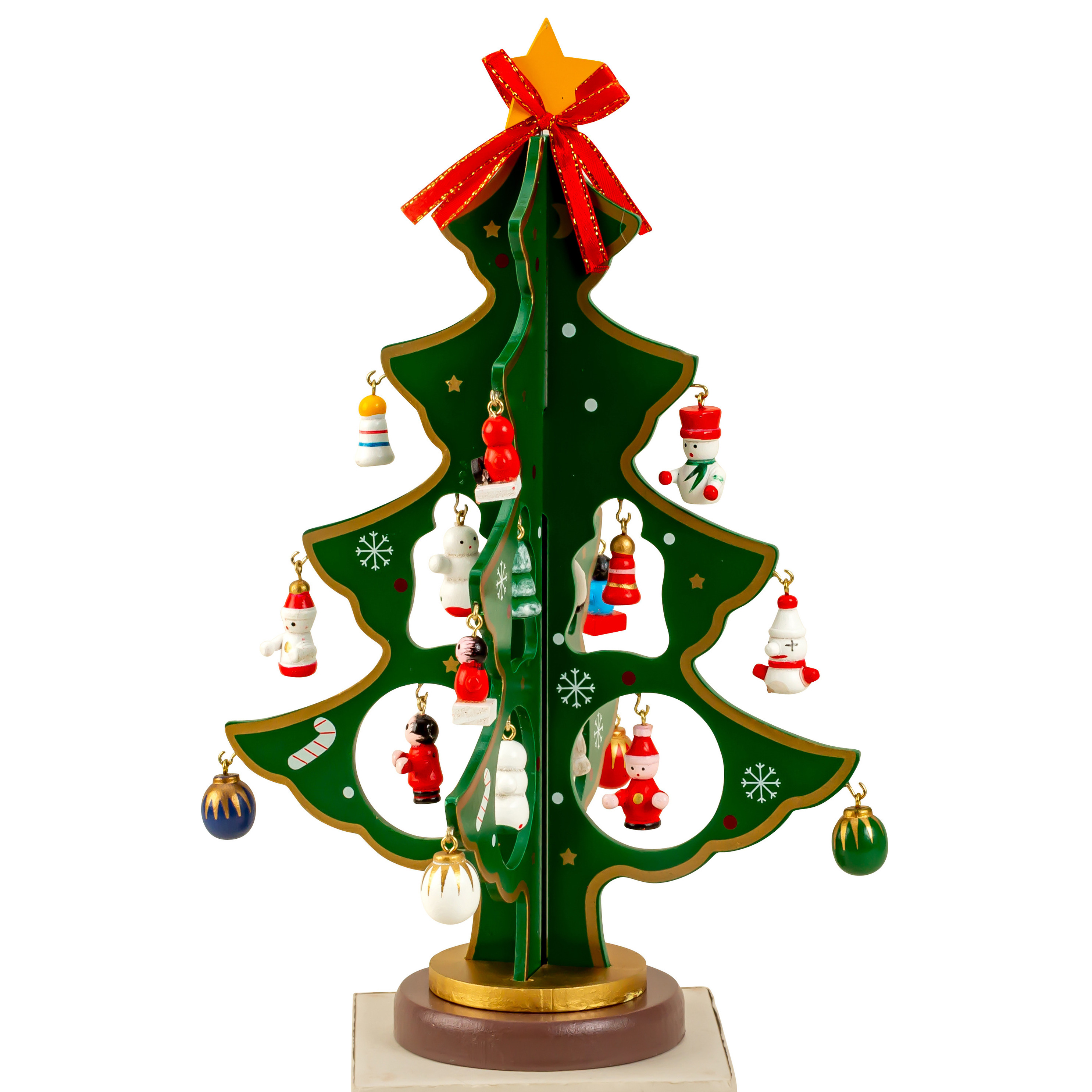 IKO Kleine decoratie kerstboomp met ornamenten hout 25 cm