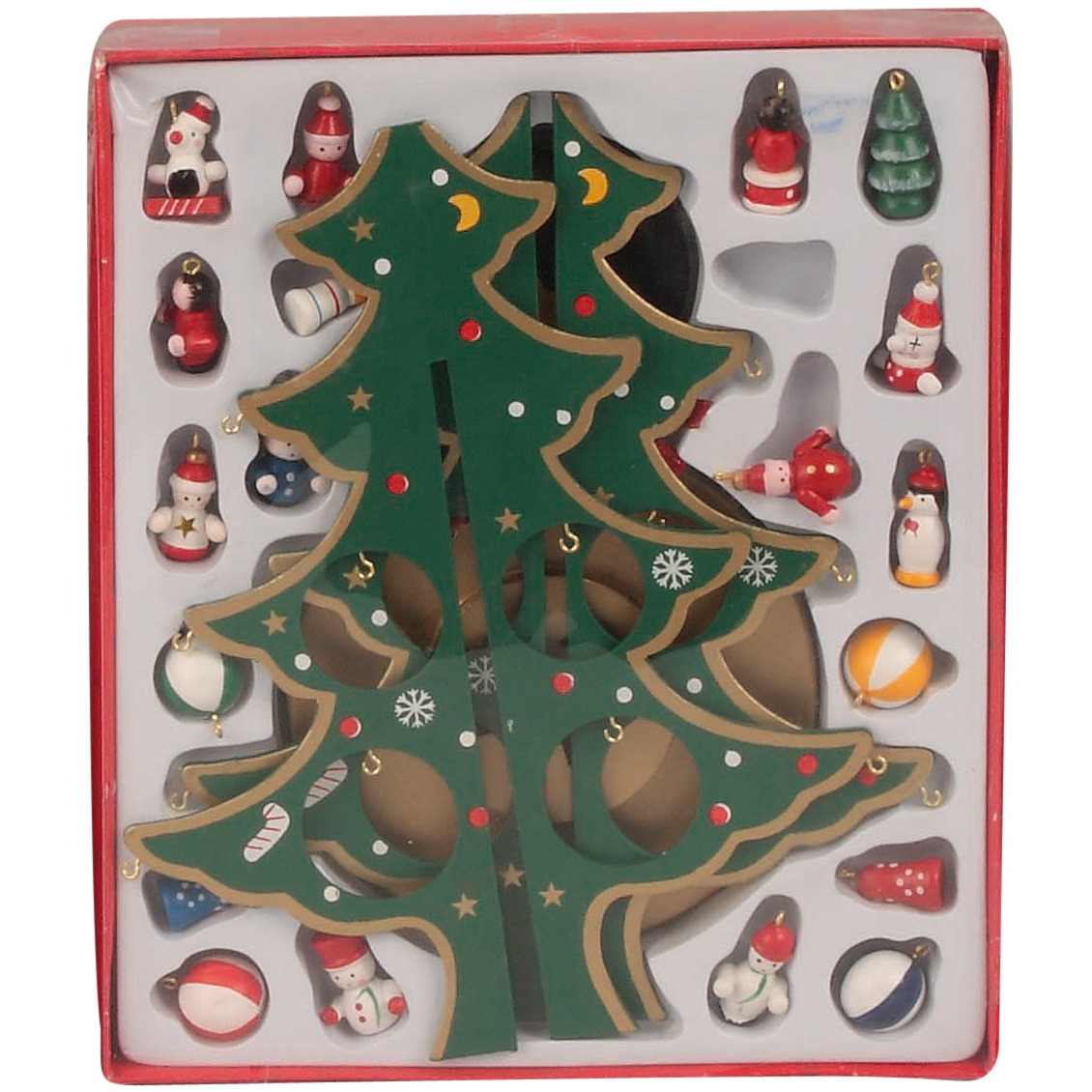 IKO Kleine decoratie kerstboomp met ornamenten hout 28 cm