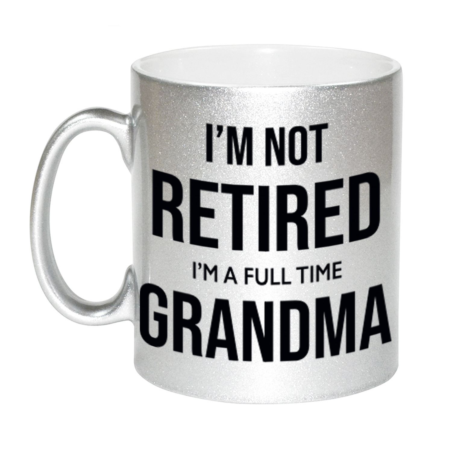 Im not retired im a full time grandma-oma zilveren koffiemok-theebeker 330 ml bedankt cadeau collega