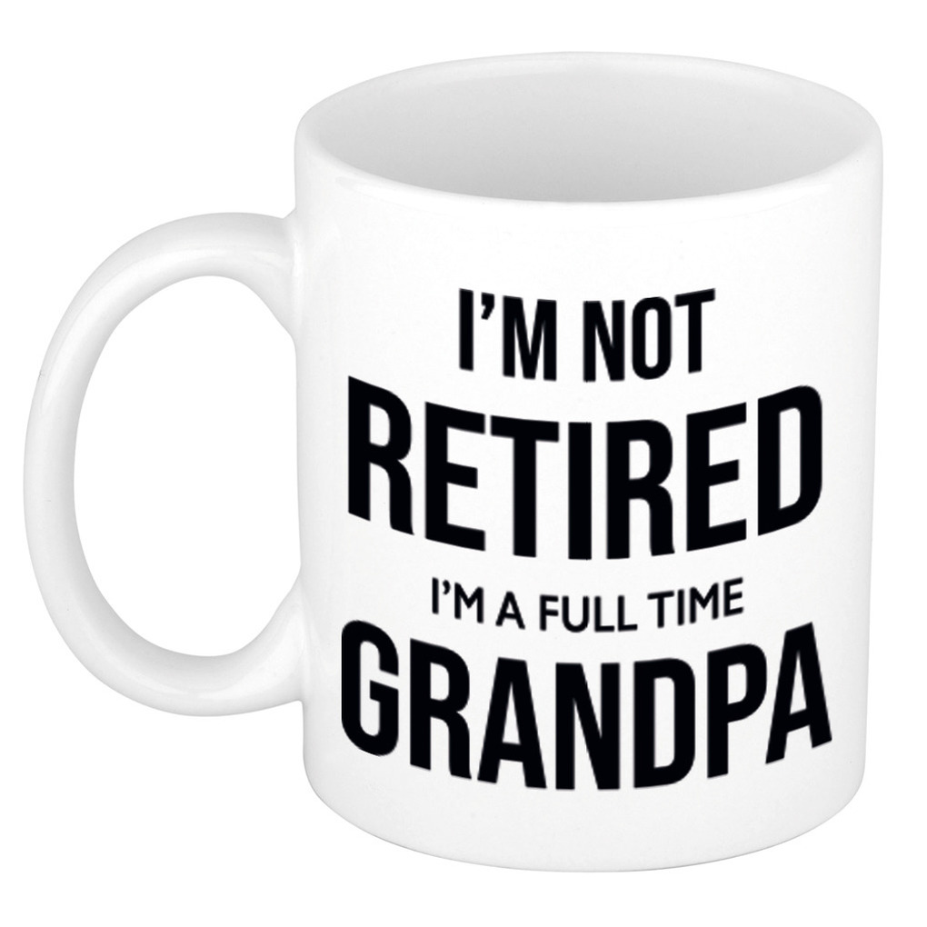 Im not retired im a full time grandpa-opa witte koffiemok-theebeker 300 ml bedankt cadeau collega