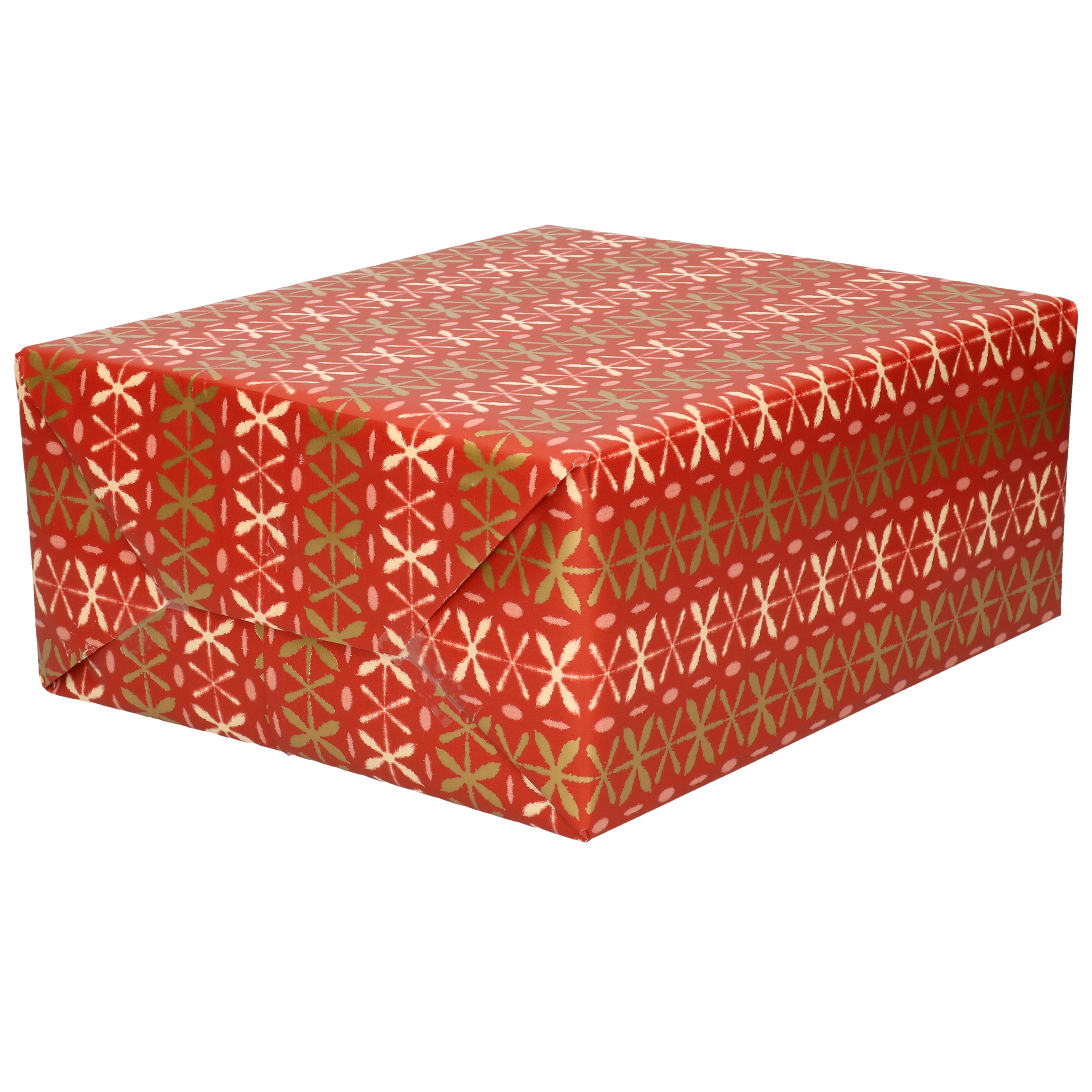 Inpakpapier-cadeaupapier rood roze-gouden kruisjes 200 x 70 cm