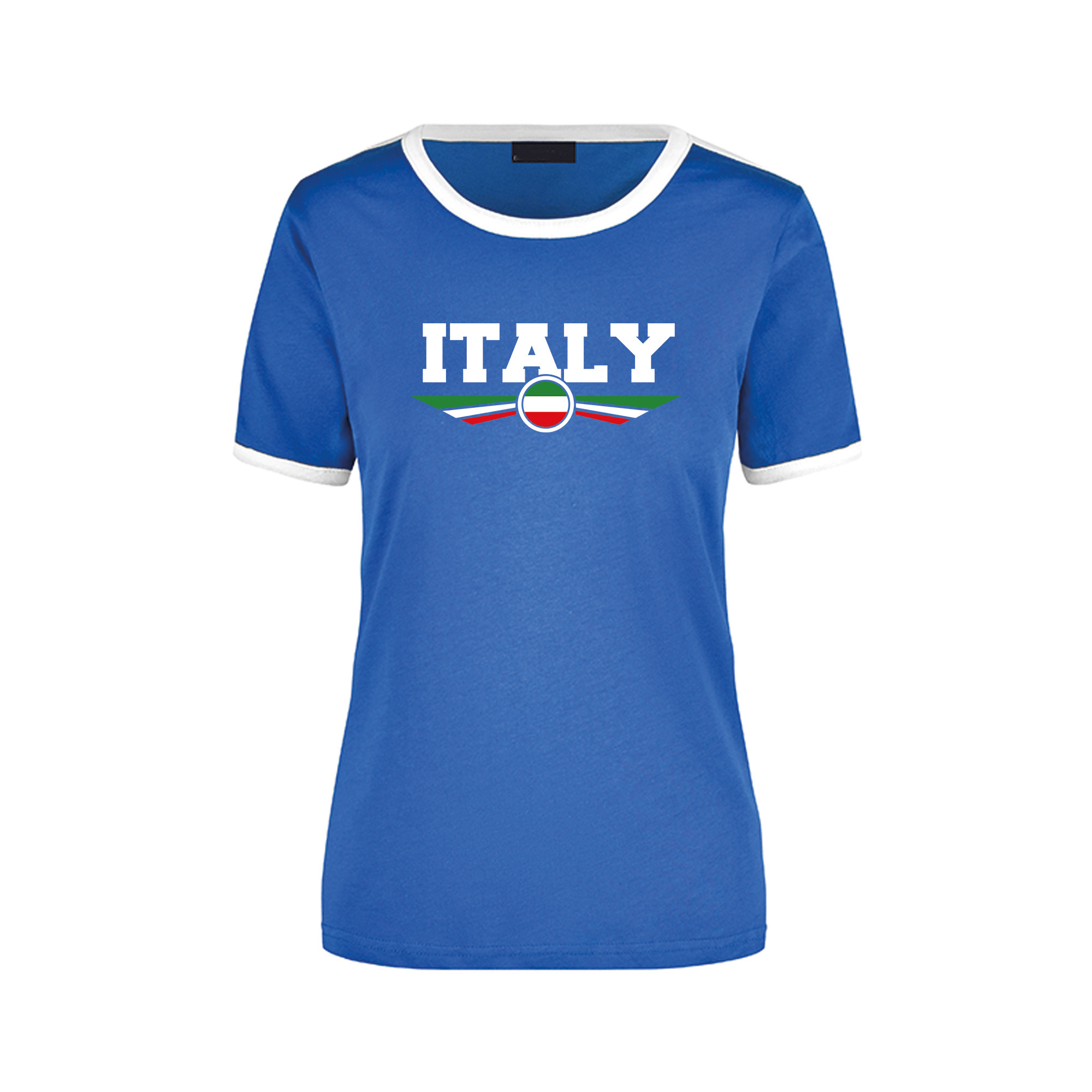 Italy ringer landen t-shirt blauw met witte randjes voor dames Italie supporter kleding