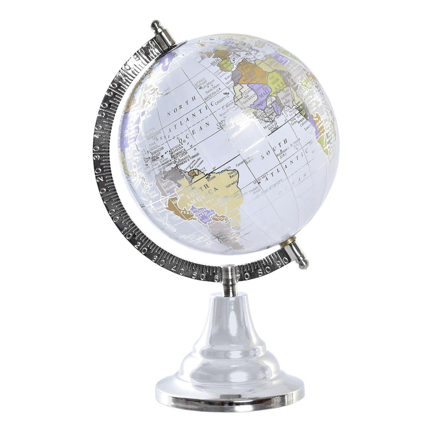Items Deco Wereldbol-globe op voet kunststof grijs-zilver home decoratie artikel D15 x H28 cm