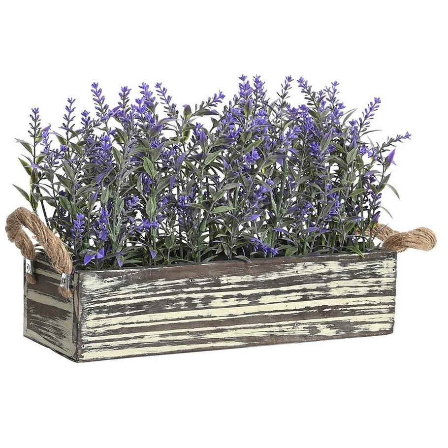 Items Lavendel bloemen kunstplant in bloembak - donkerpaarse bloemen - 30 x 12 x 21 cm - bloemstukje