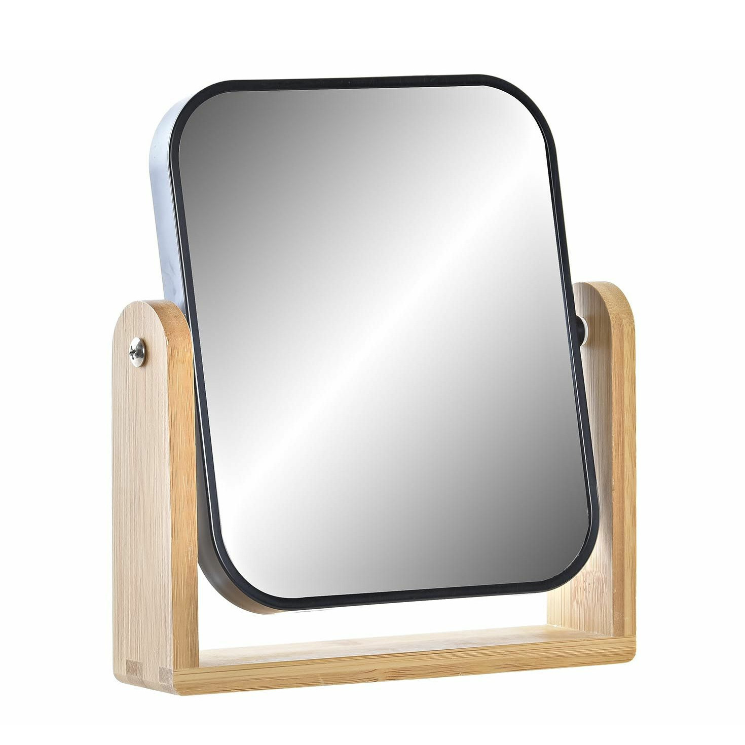 Items Make-up spiegel op standaard bamboe zwart 21 cm