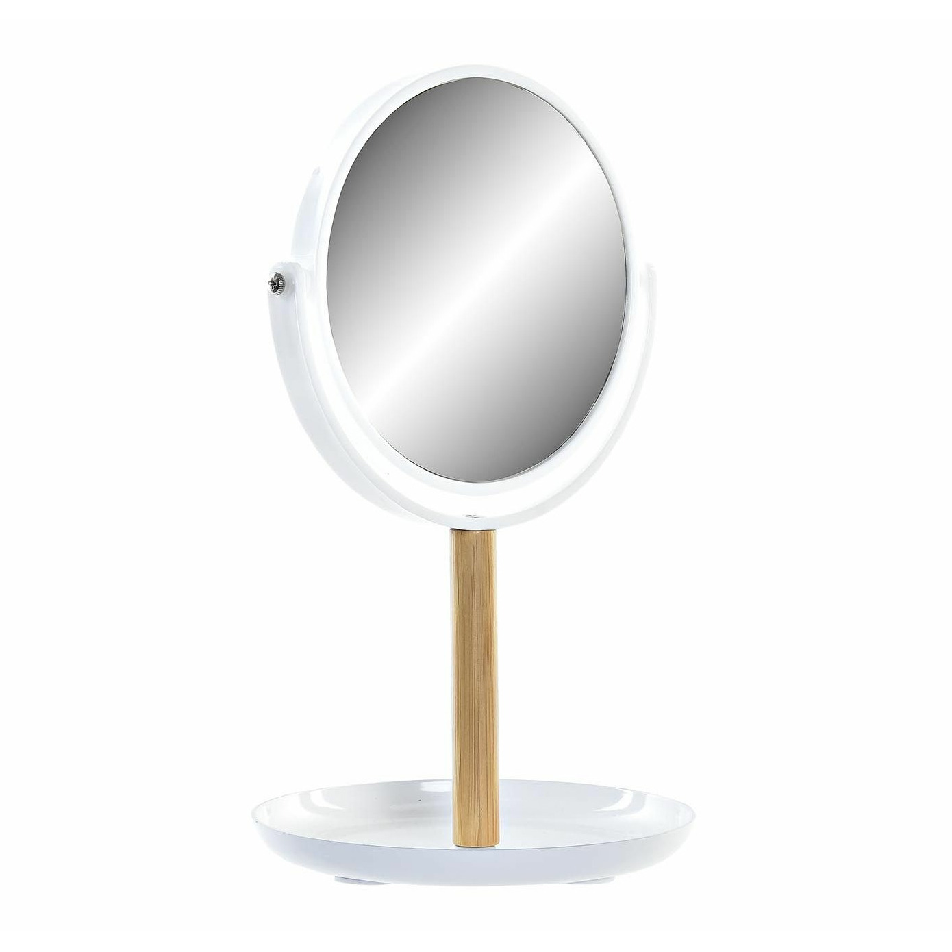 Items Make-up spiegel op standaard rond bamboe wit 34 cm