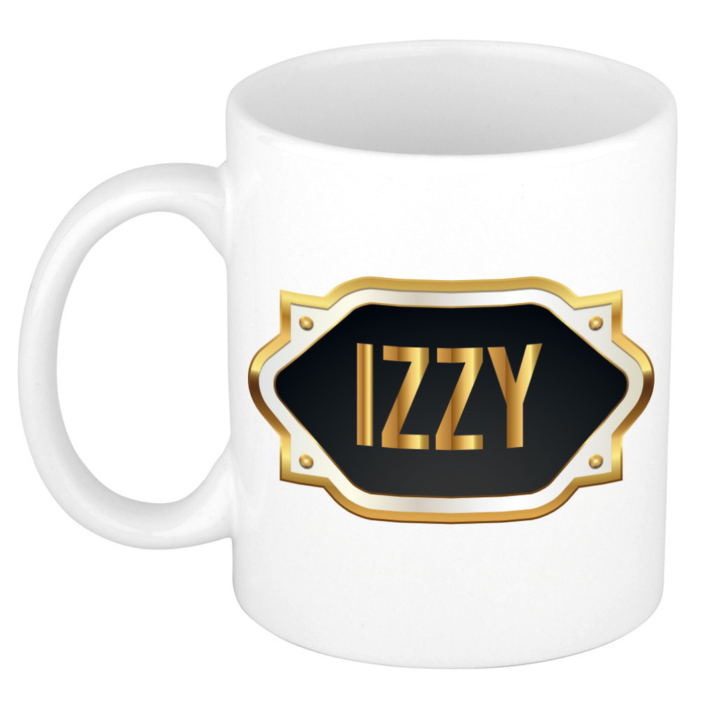 Izzy naam-voornaam kado beker-mok met goudkleurig embleem