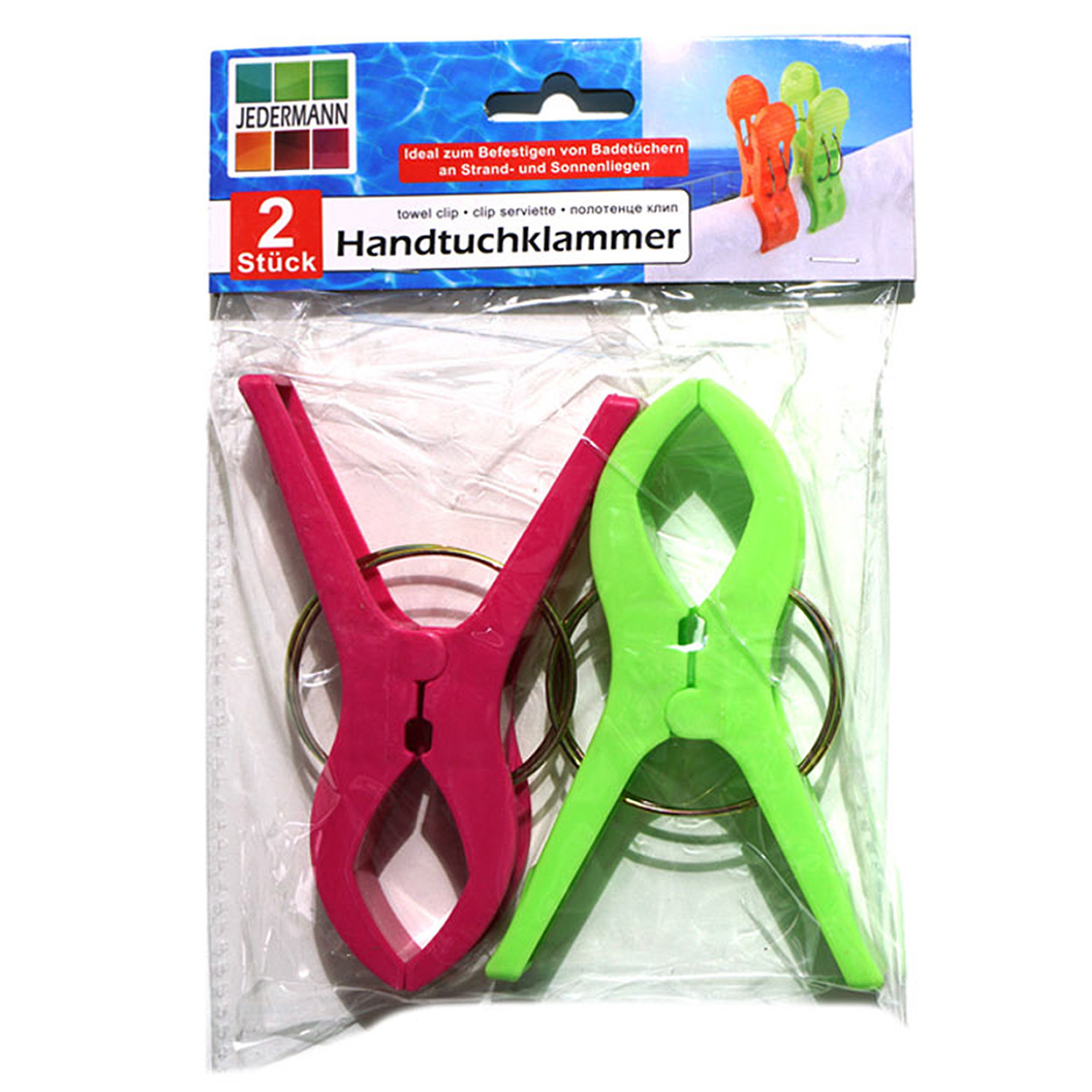Jedermann Handdoekknijpers XL 2x groen-roze kunststof 12 cm