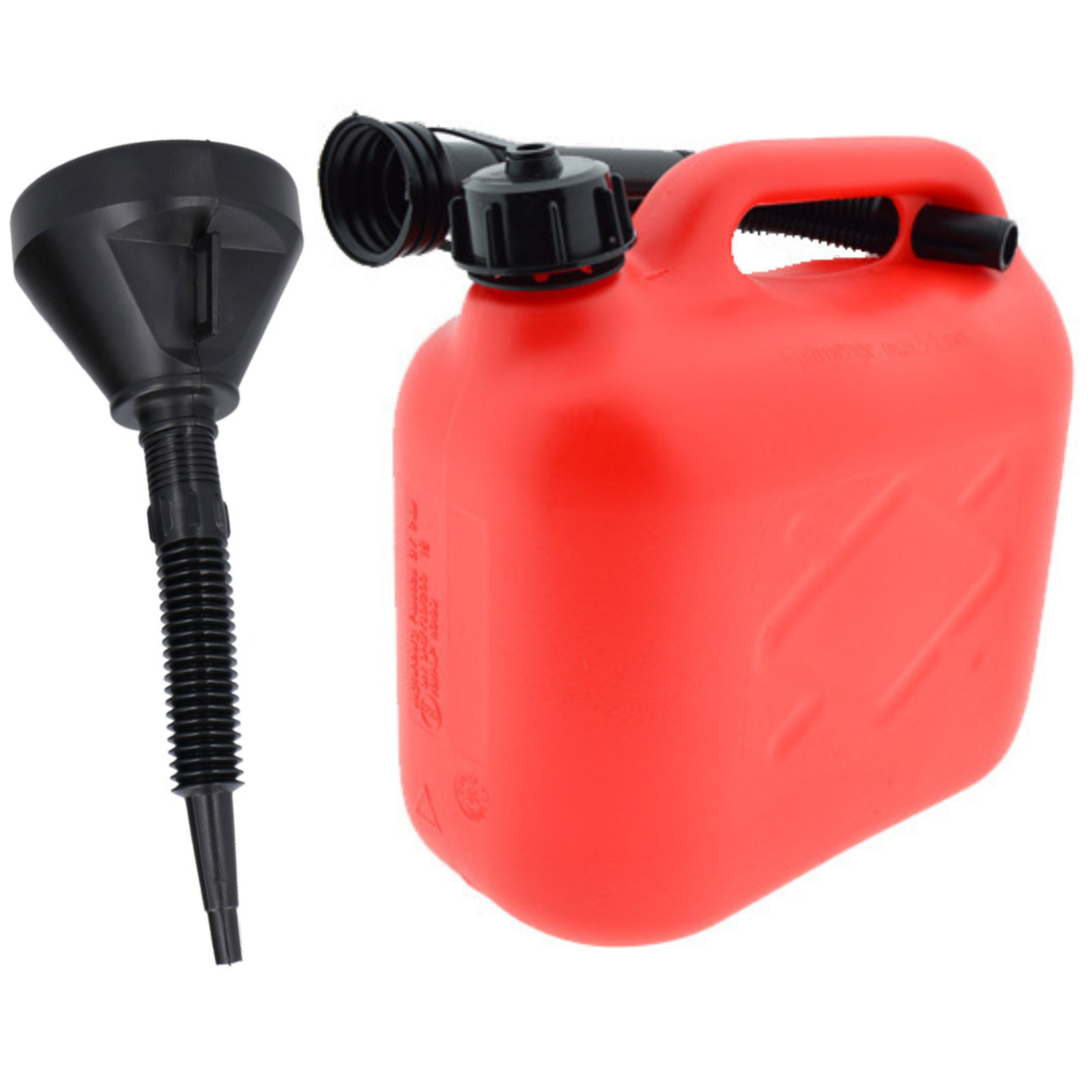 Jerrycan rood voor brandstof van 5 liter met een handige grote trechter