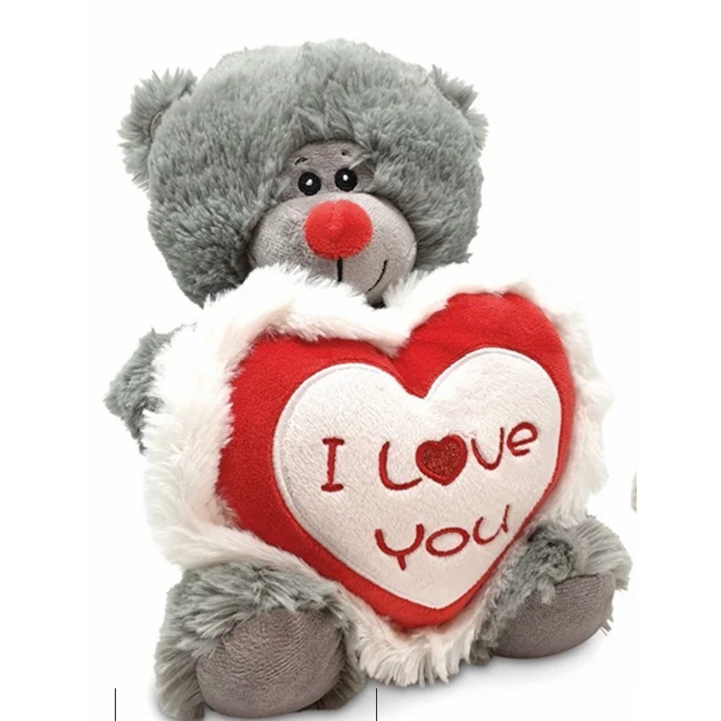 Jono Toys Pluche knuffelbeer-teddybeer met I love you hartje grijs 30 cm
