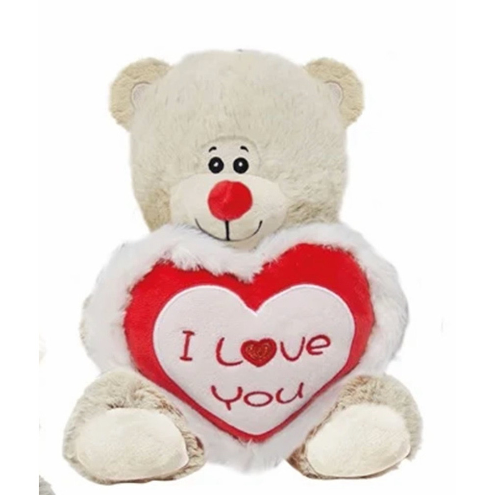 Jono Toys Pluche knuffelbeer-teddybeer met I love you hartje wit 30 cm