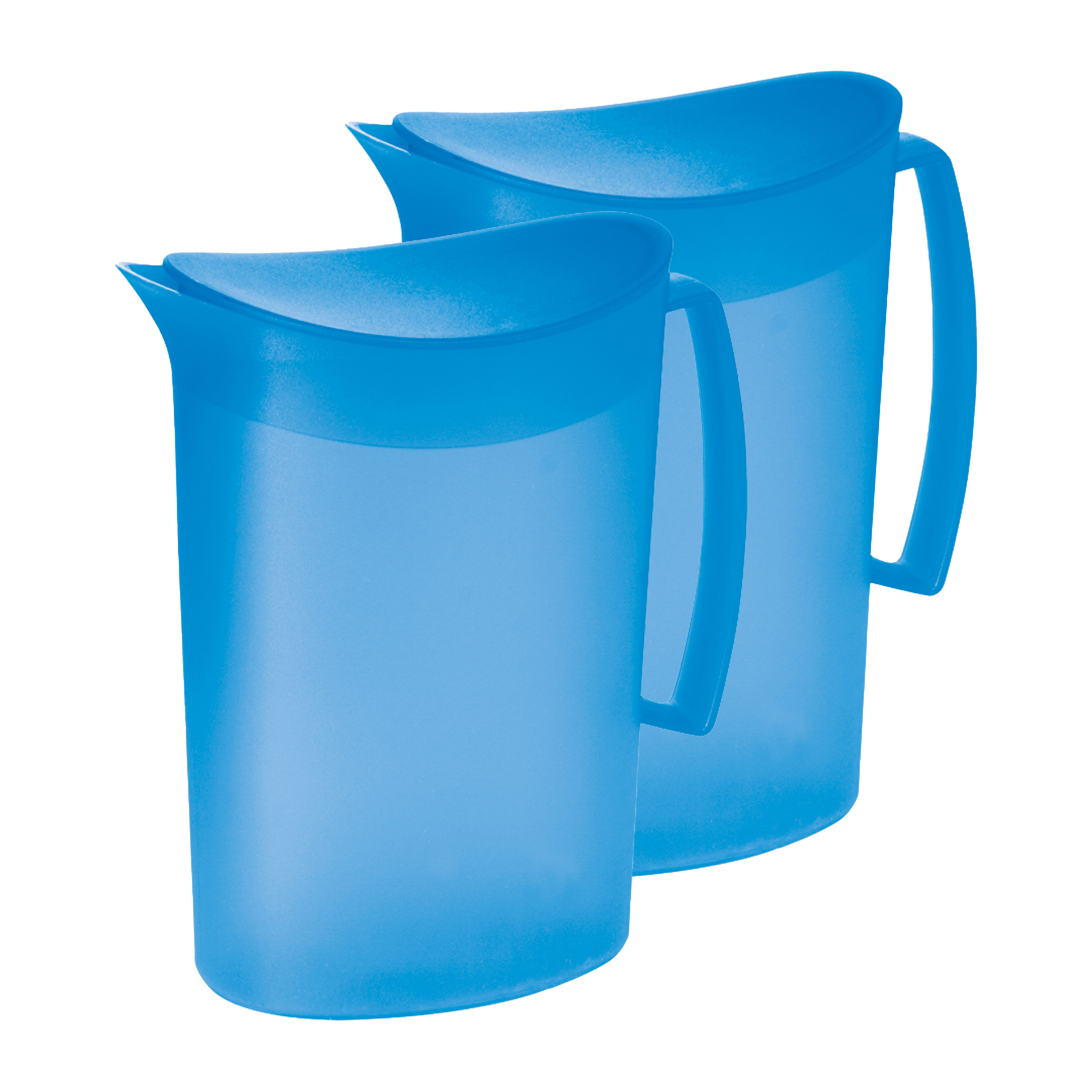 Juypal Schenkkan-waterkan 2x blauw 2 liter kunststof L20 x H23 cm met deksel