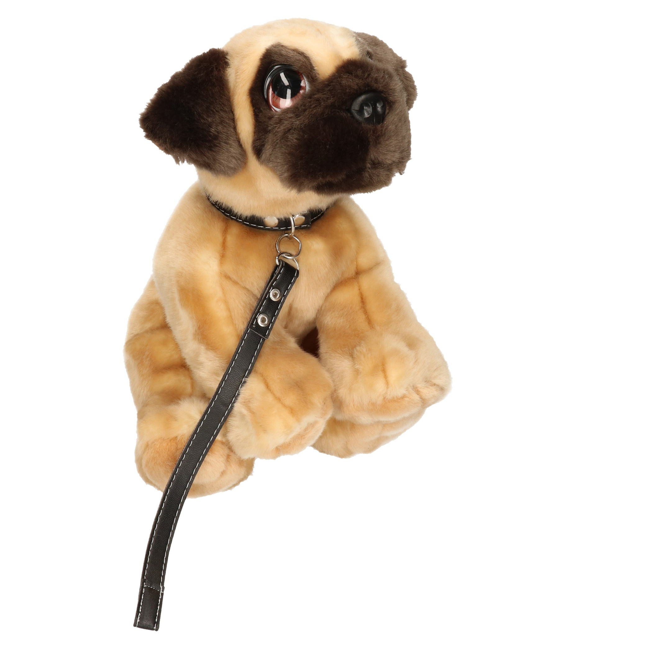 Keel Toys pluche hond bruine Mopshond-Pug met riem knuffel 30cm