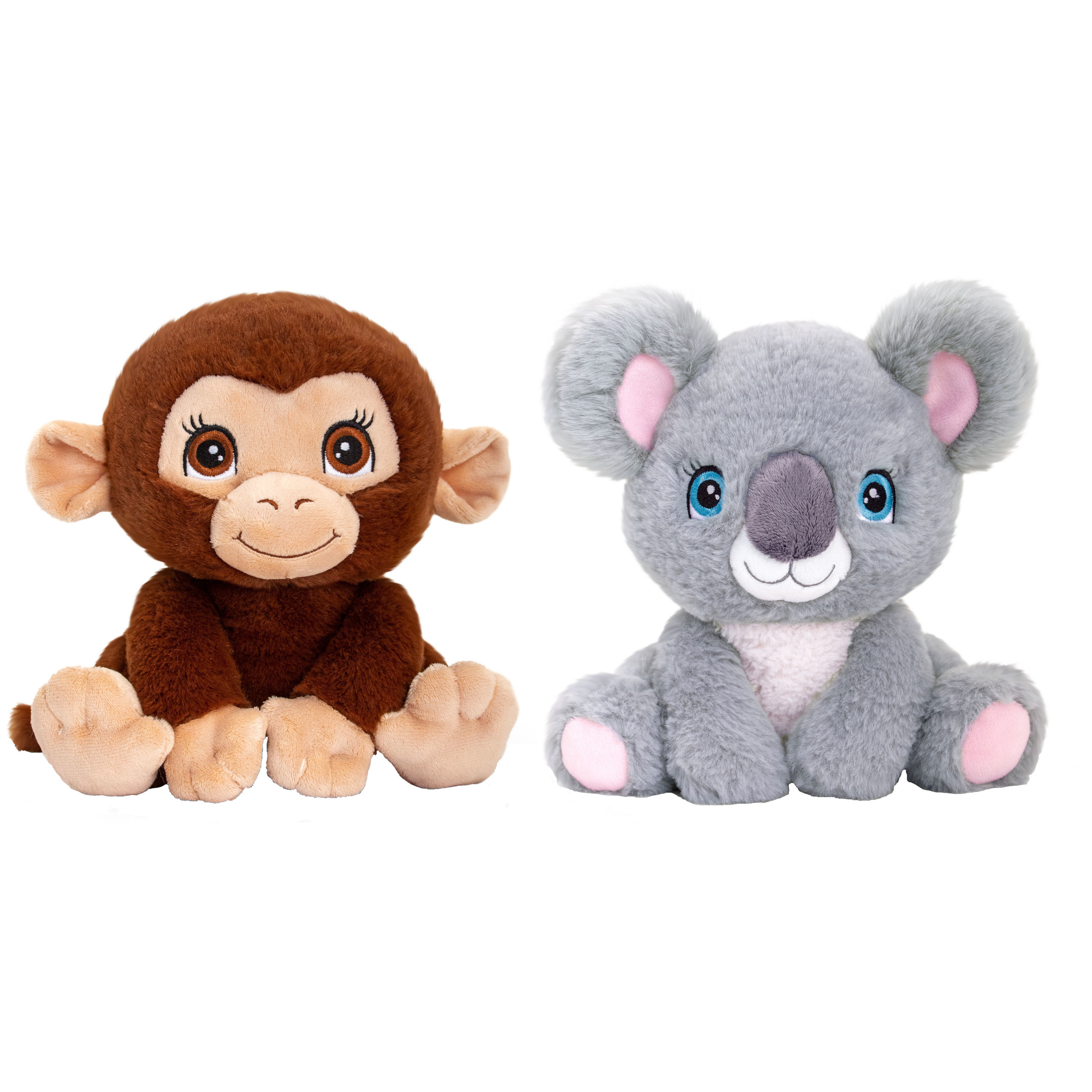 Keel Toys Pluche knuffel dieren bosvriendjes set koala en chimpansee aapje 25 cm