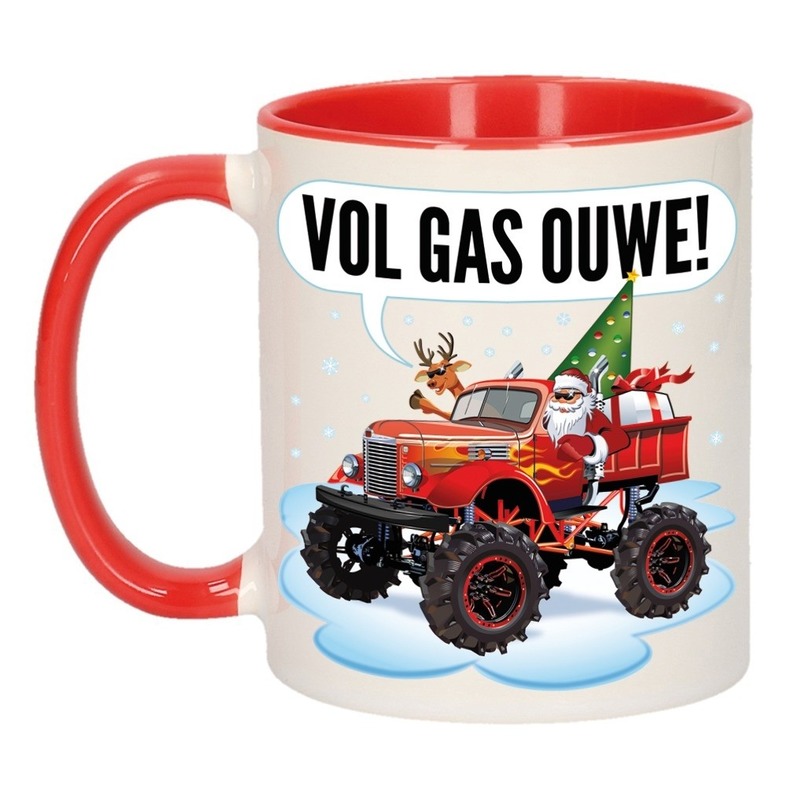 Kerst cadeau beker-mok monstertruck auto vol gas ouwe 300 ml