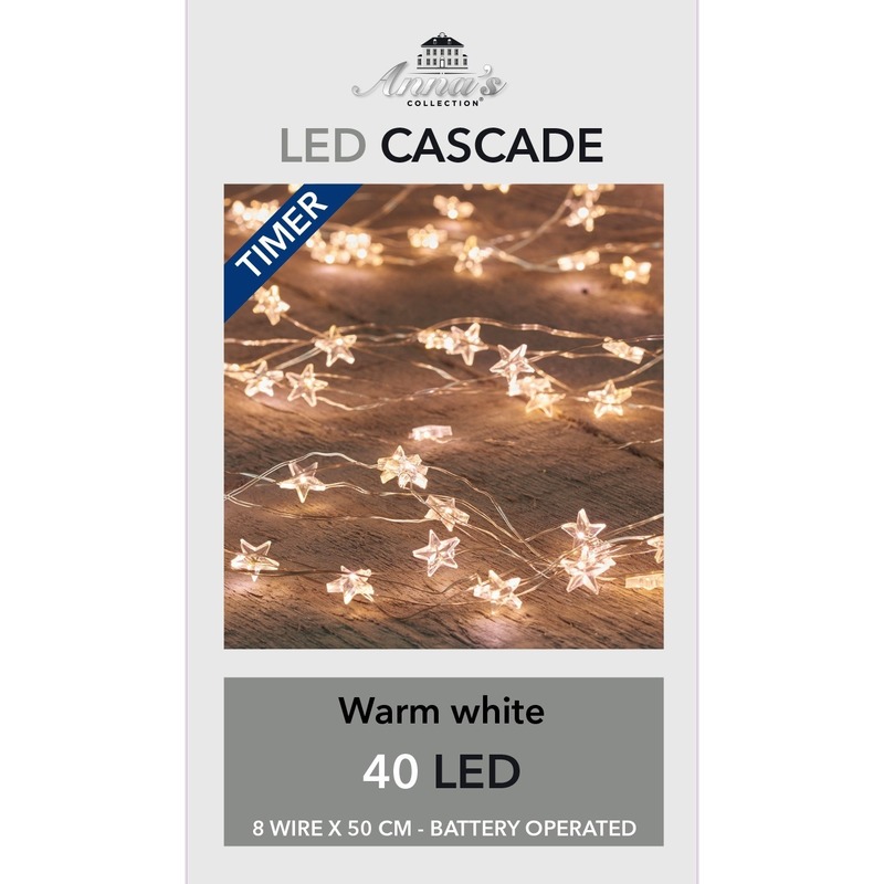 Kerst cascade verlichting sterretjes met timer warm wit 8x 50 cm