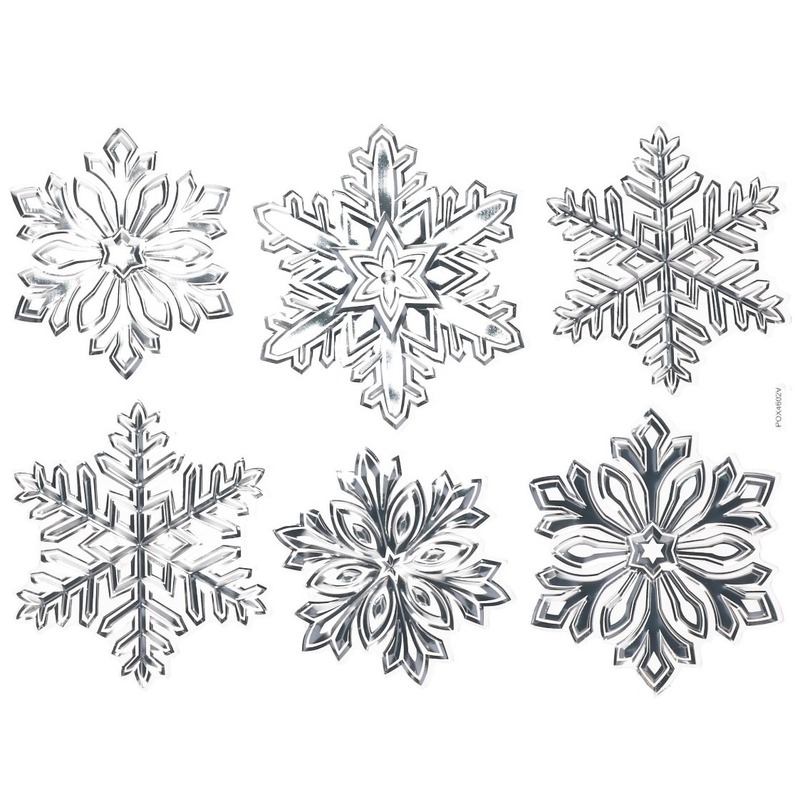 Kerst decoratie stickers zilveren sneeuwvlok-ijsbloem 19 x 30 cm