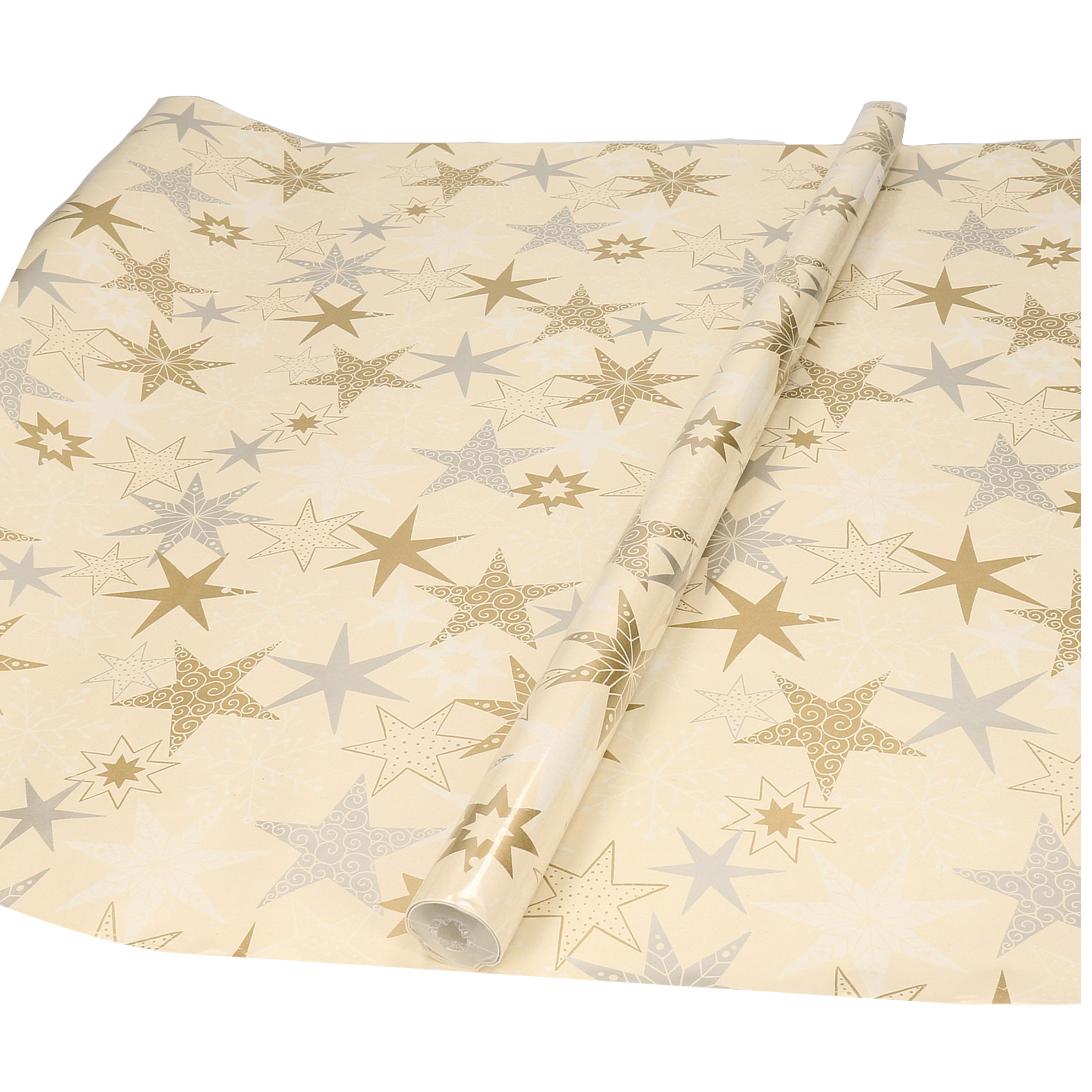 Kerst inpakpapier 2x stuks 200 x 70 cm met sterren cadeaupapier