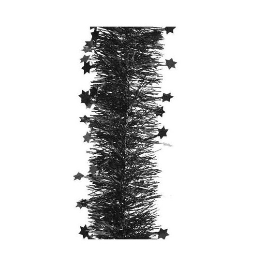 Kerst lametta guirlandes zwart sterren-glinsterend 10 cm breed x 270 cm kerstboom versiering