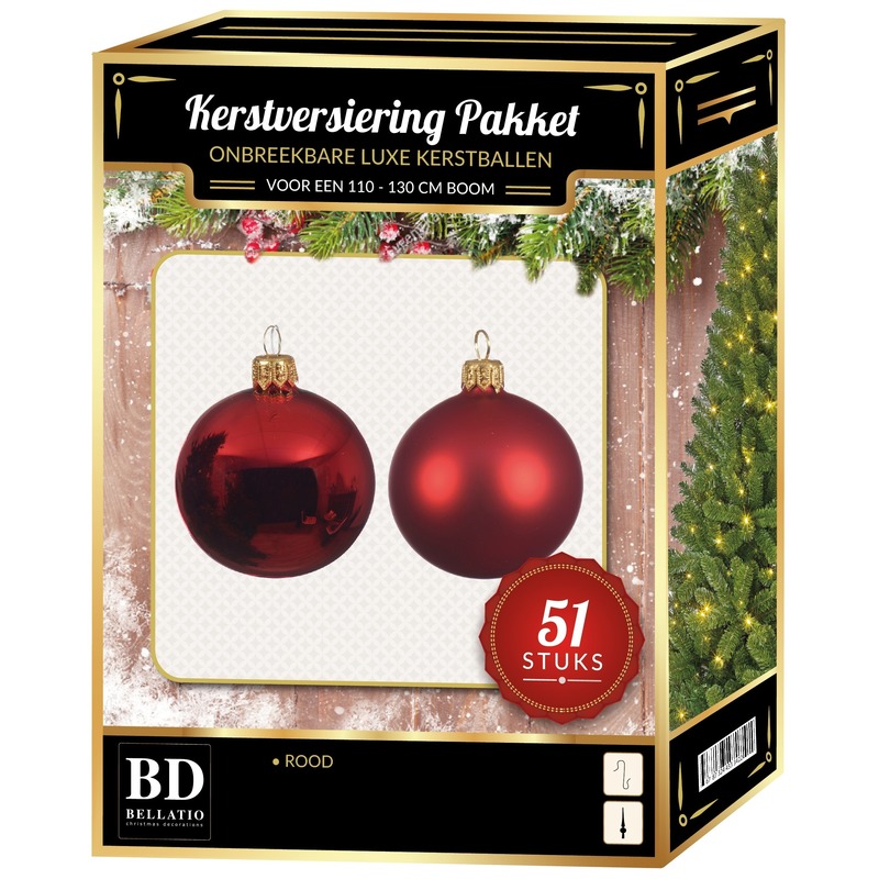 Kerst rode kerstballen pakket 51-delig voor 120 cm boom